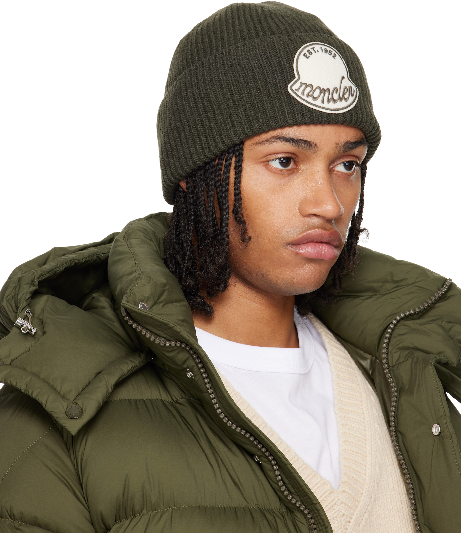 ♪セール♪MONCLER ニット帽 ブラック・グリーン♪ Moncler: Green Virgin Wool Beanie | SSENSE
