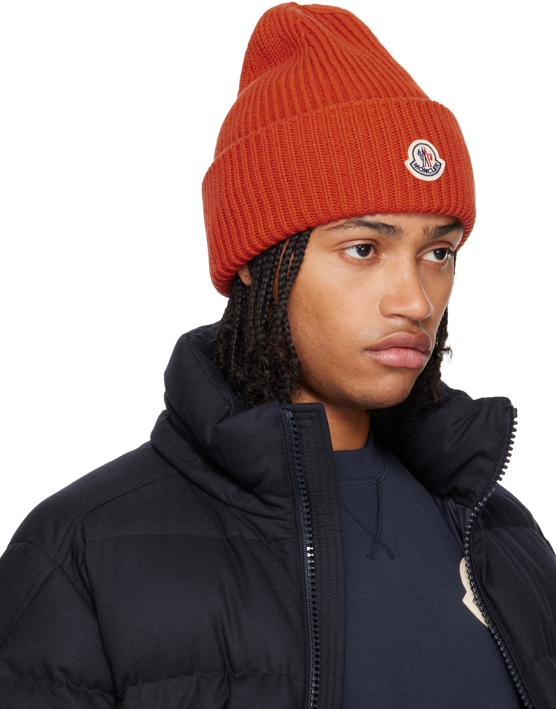 MONCLER ニット帽　ビーニー　正規品　カシミヤ30% Moncler: オレンジ ウール＆カシミヤ ビーニー | SSENSE 日本