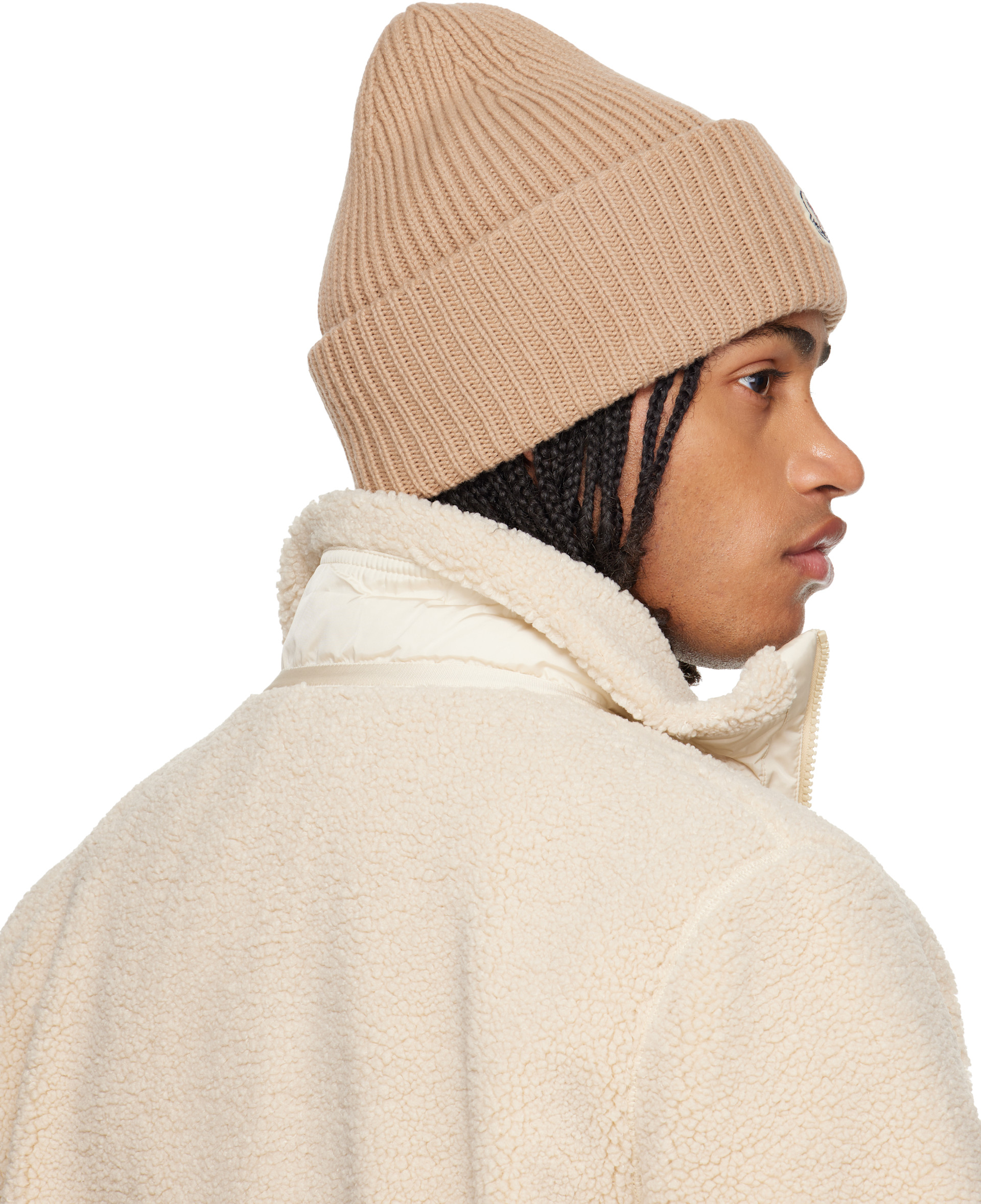 MONCLER ベージュ ニット帽 ファー付き MONCLER（モンクレール） 【並行輸入品】モンクレール ニット帽