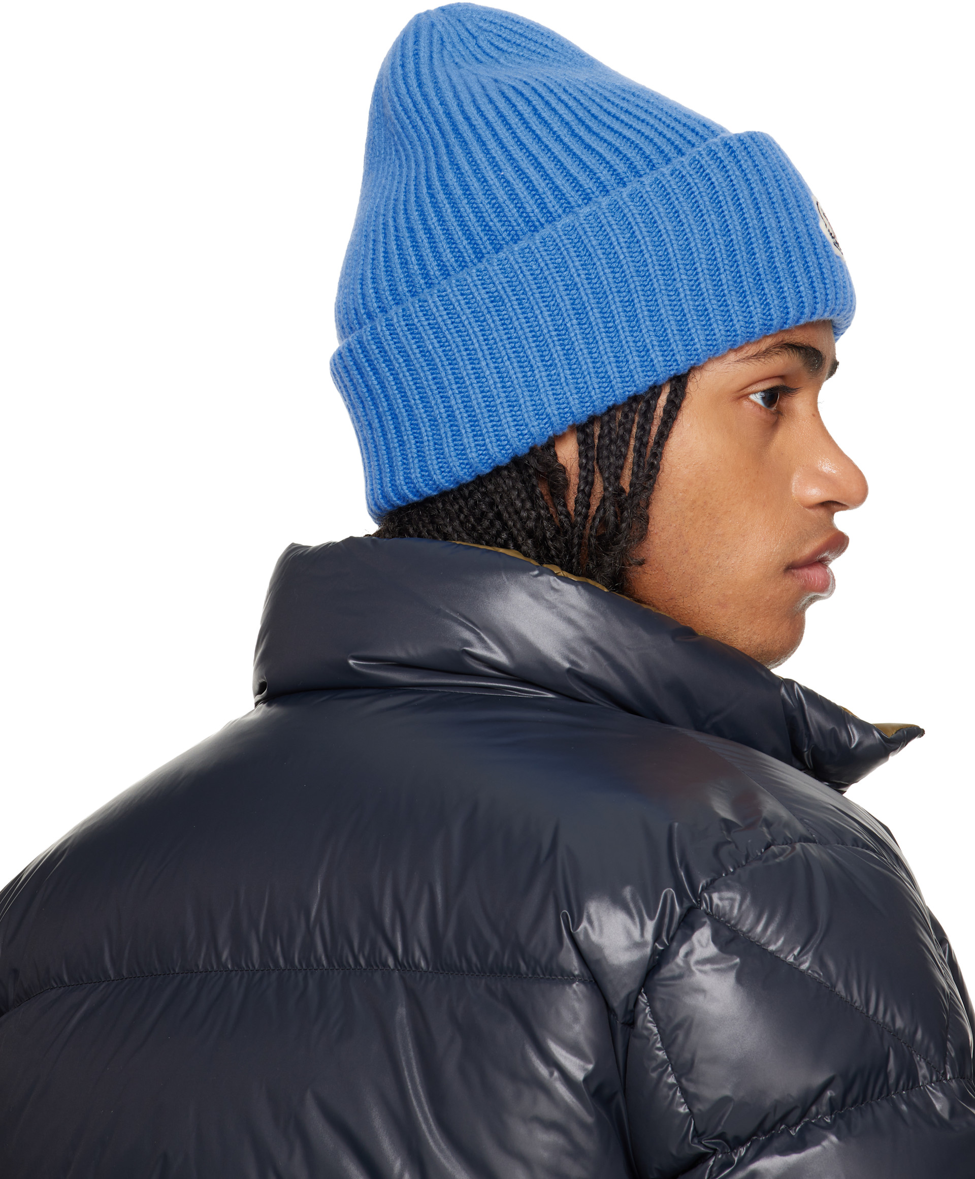 Moncler: Blue Wool & Cashmere Beanie | SSENSE