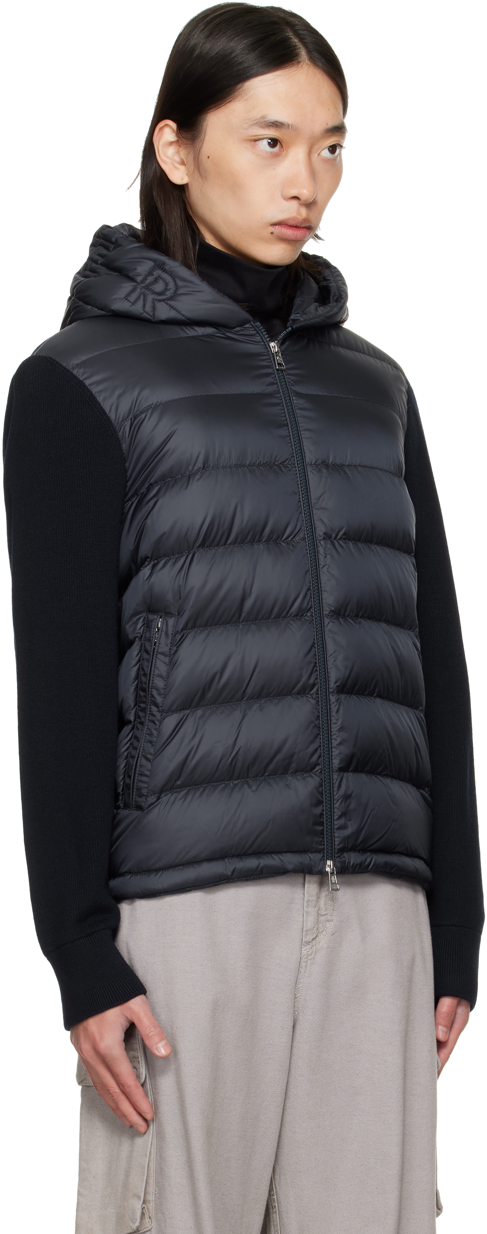 Moncler - 네이비 패딩 울 집업 다운 후디