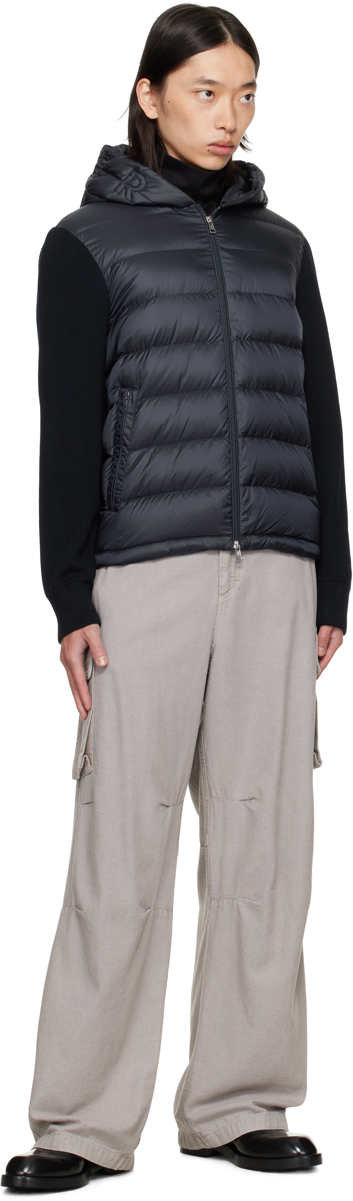 Moncler - 네이비 패딩 울 집업 다운 후디