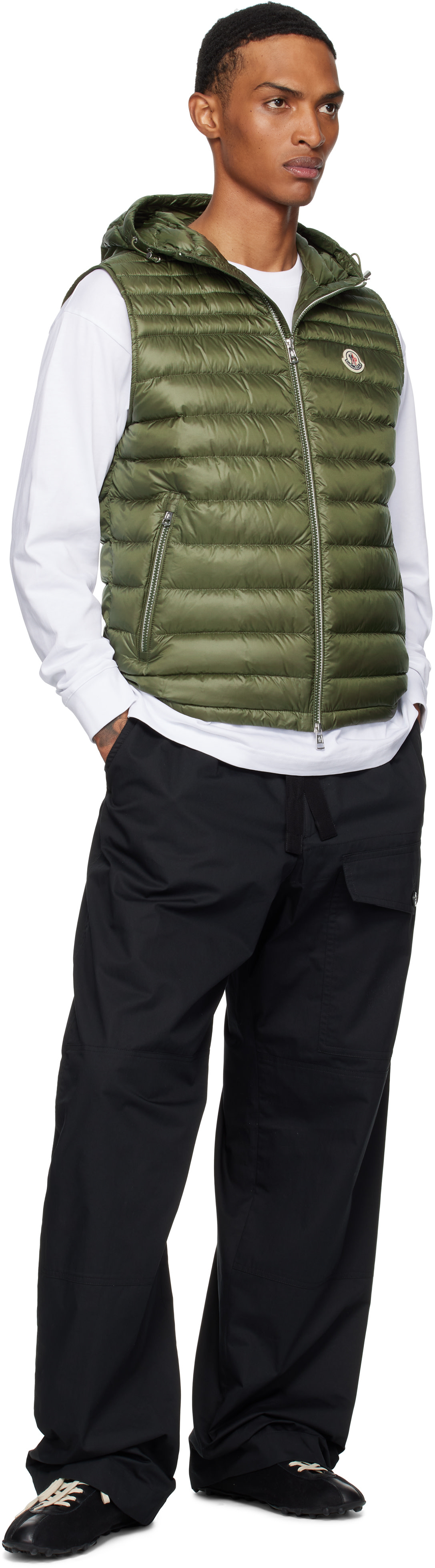 Moncler: Khaki Orant Hooded Down Vest | SSENSE