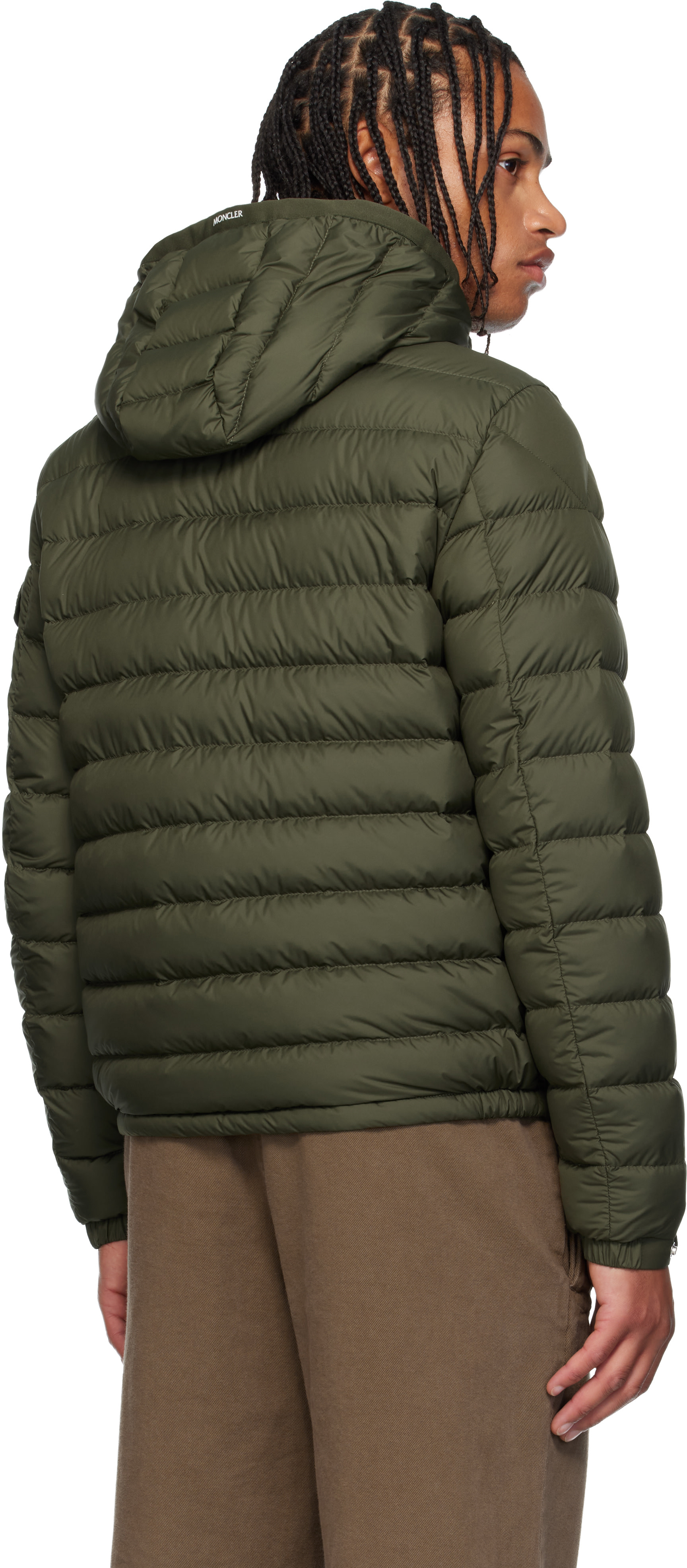Moncler: Khaki Galion Hooded Short Down Jacket | SSENSE