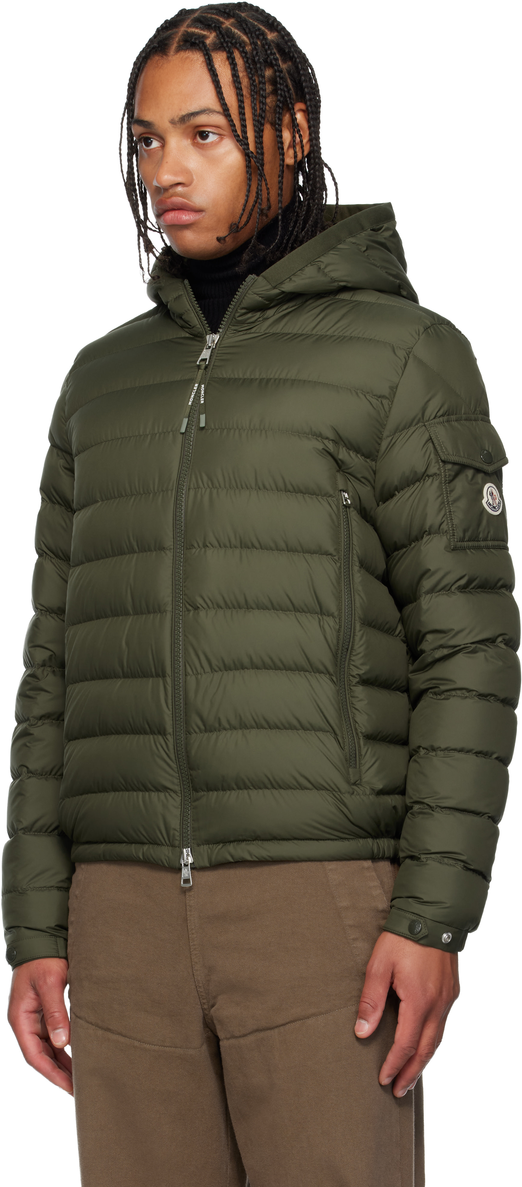 Moncler: Khaki Galion Hooded Short Down Jacket | SSENSE