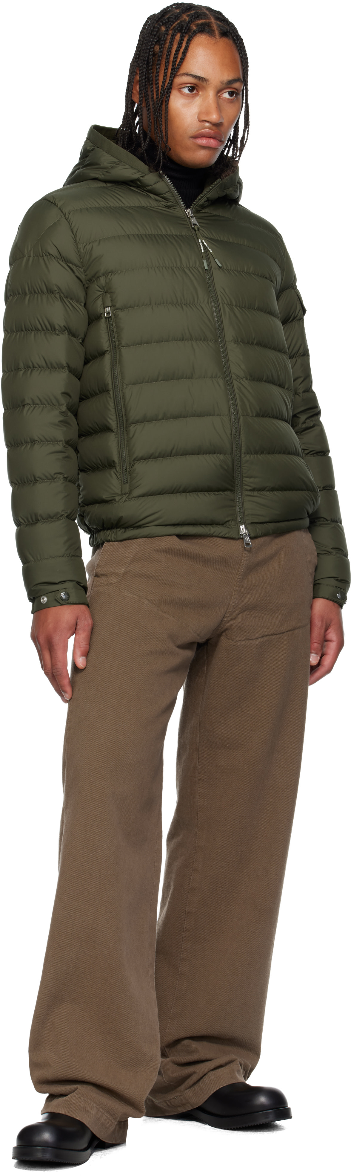 Moncler: Khaki Galion Hooded Short Down Jacket | SSENSE