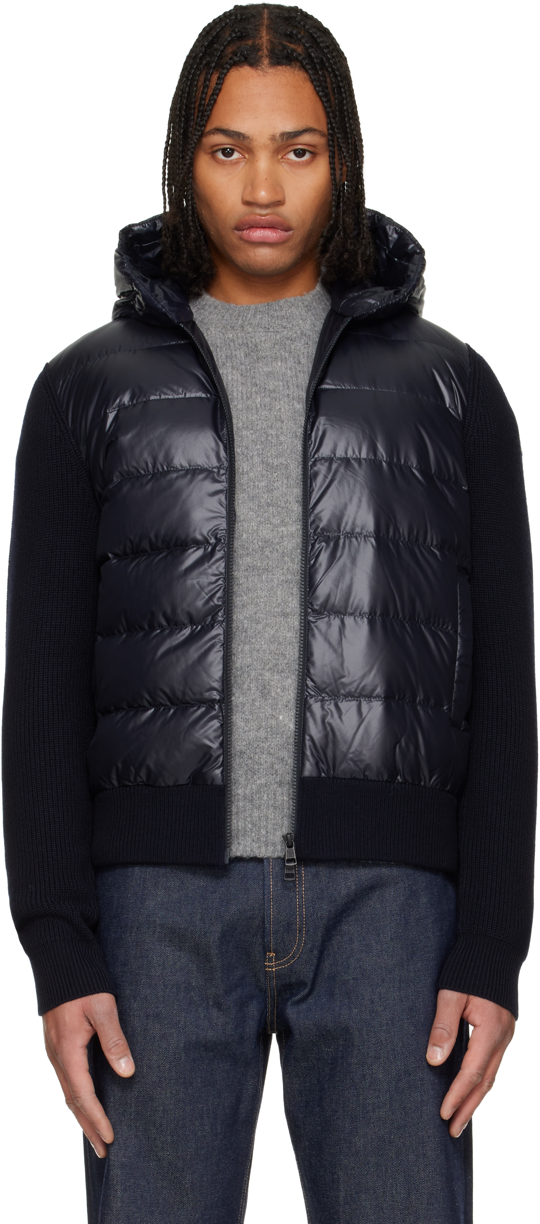 Moncler - 네이비 패딩 울 집업 다운 재킷