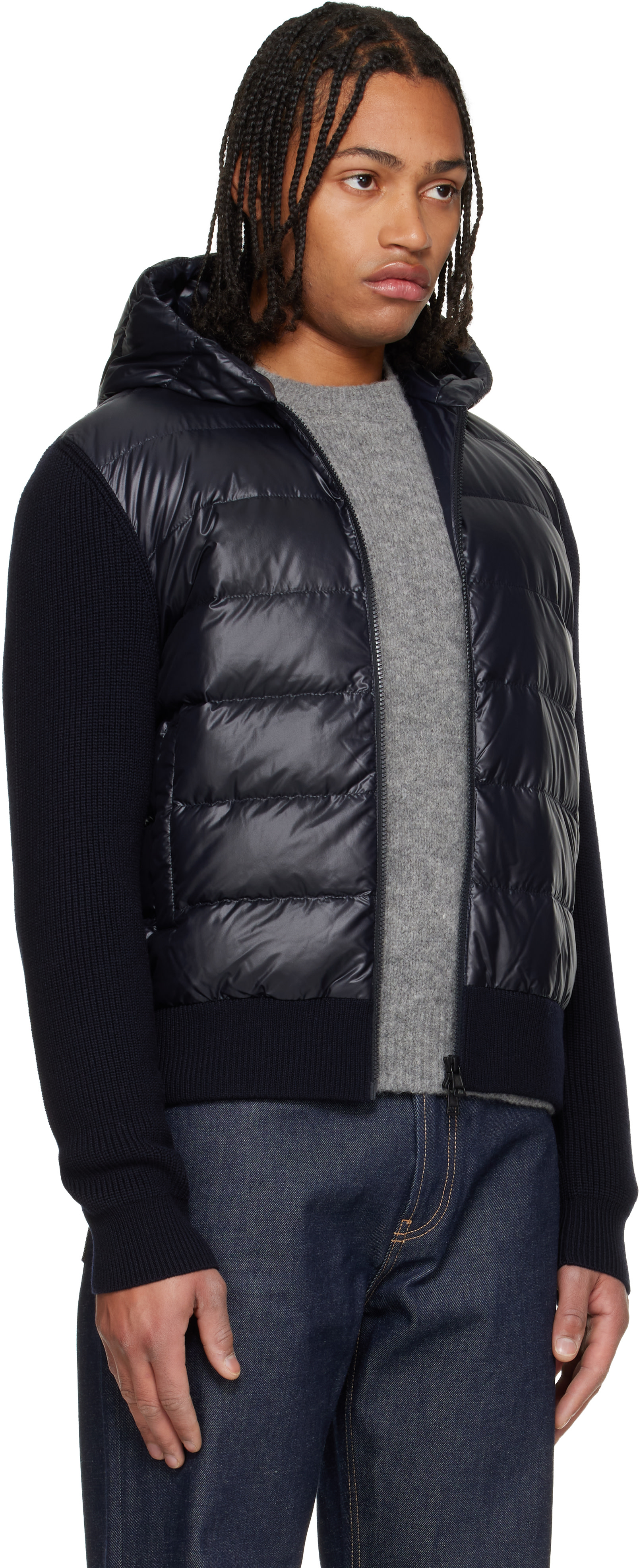 Moncler - 네이비 패딩 울 집업 다운 재킷