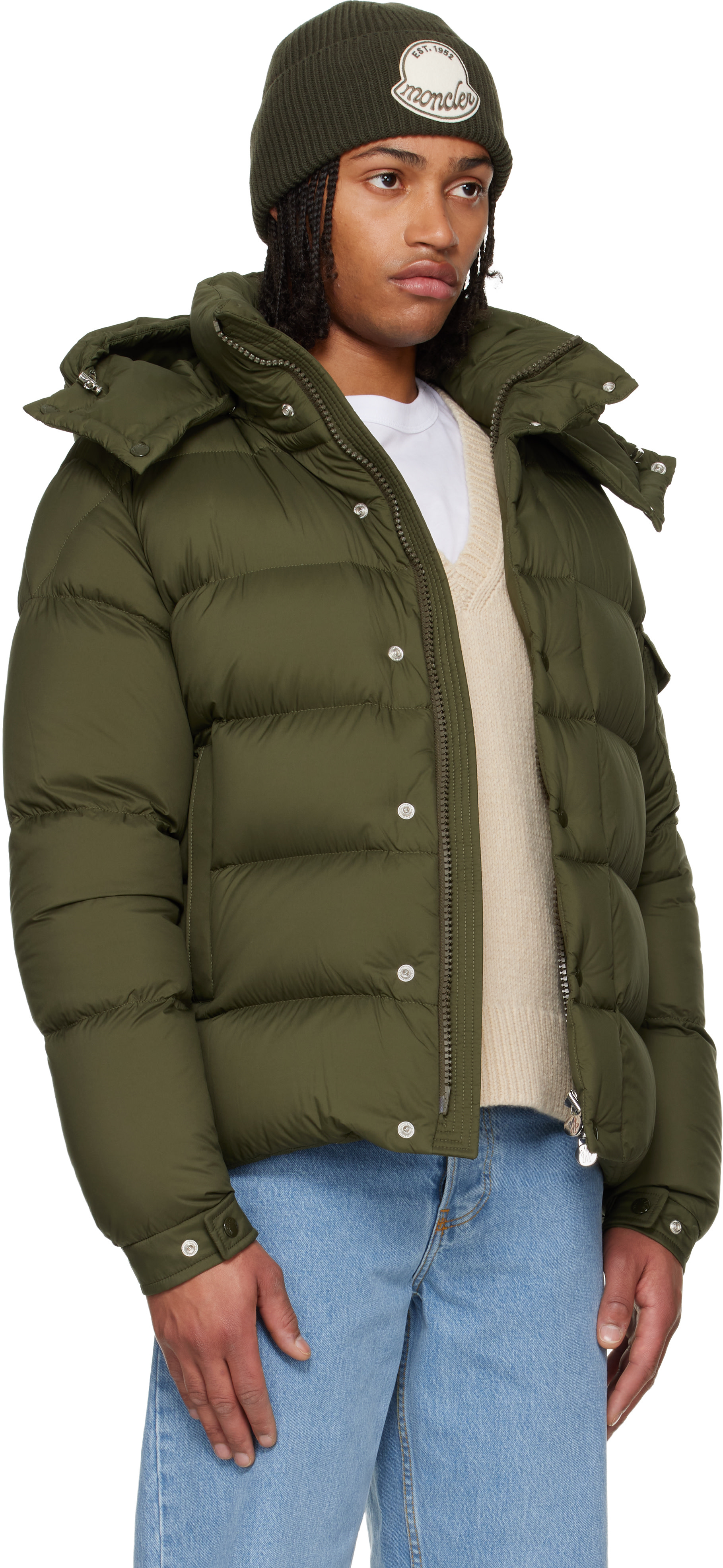 Moncler: グリーン Maya 70 フード付き ショート ダウンジャケット