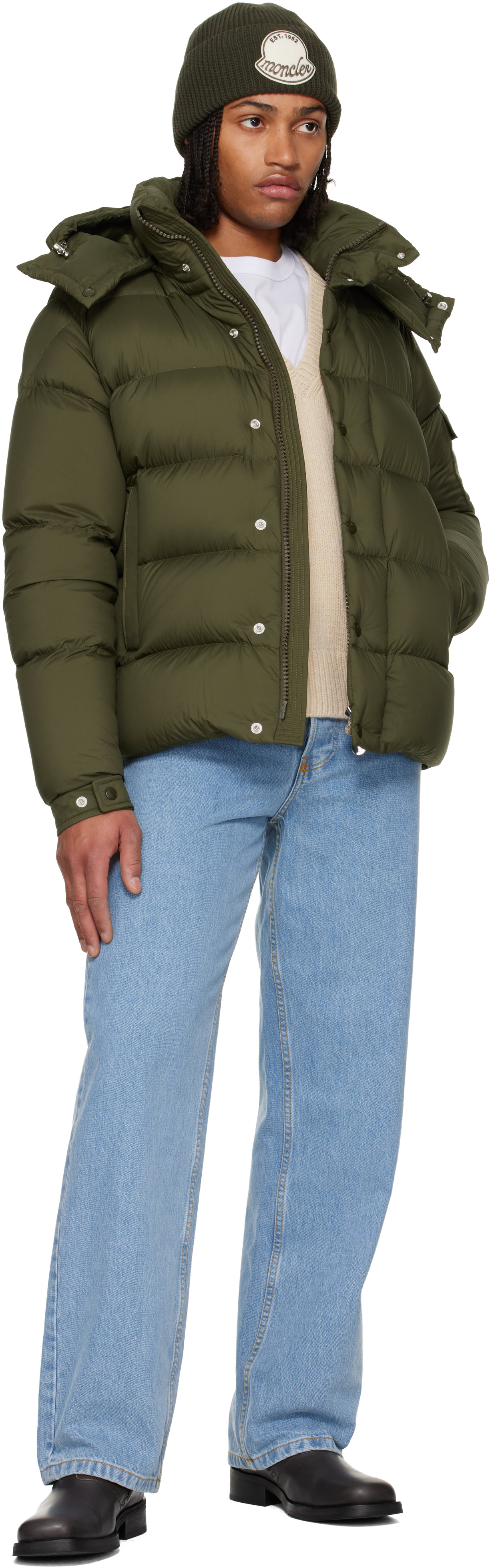 MONCLER オリーブ色ジャケット フード付き Moncler: グリーン Maya 70 フード付き ショート ダウンジャケット