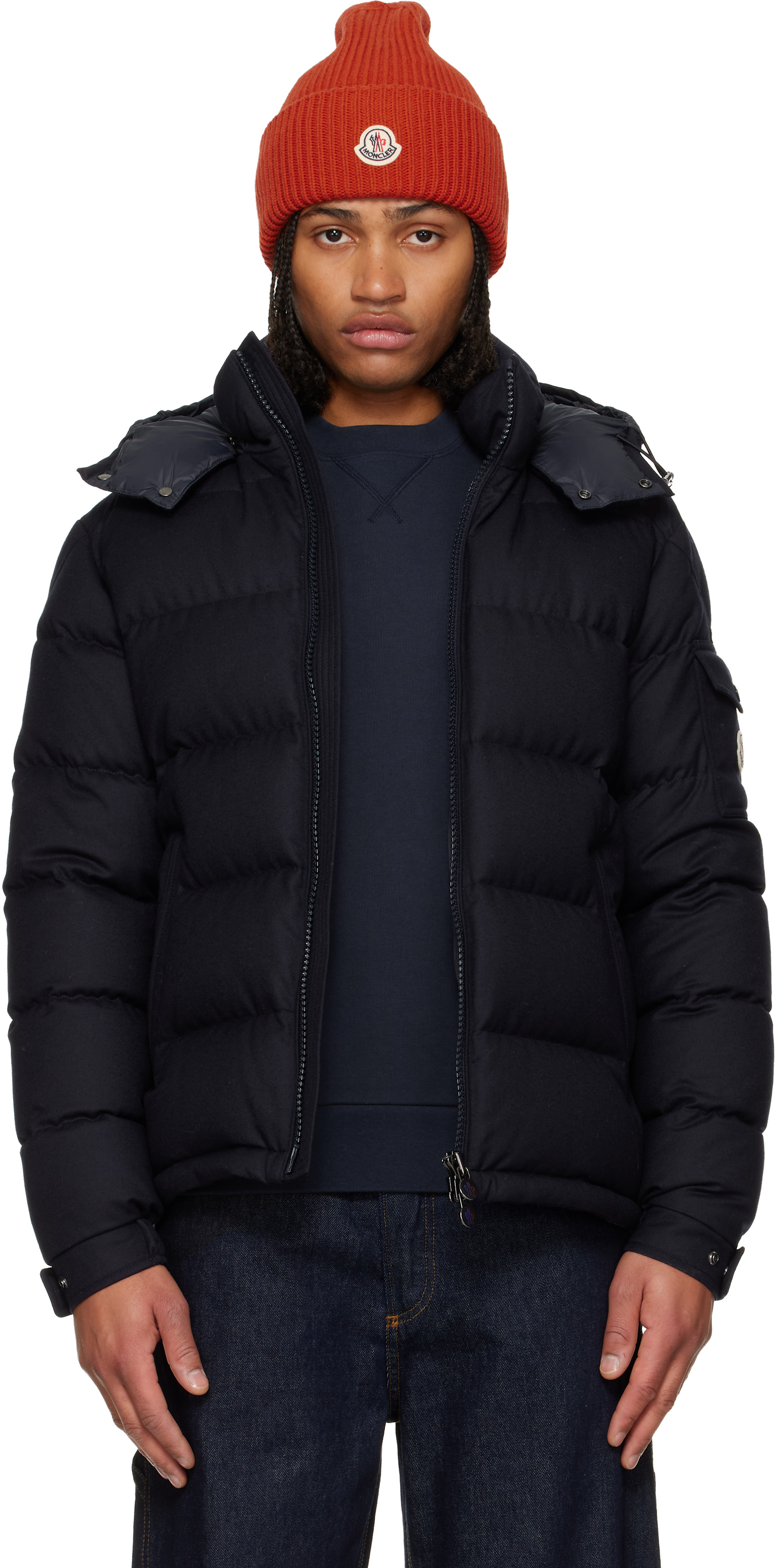 ジャケット・アウター MONCLER down jacket navy 2 Moncler: Navy Montgenevre Hooded Wool Flannel Short Down Jacket