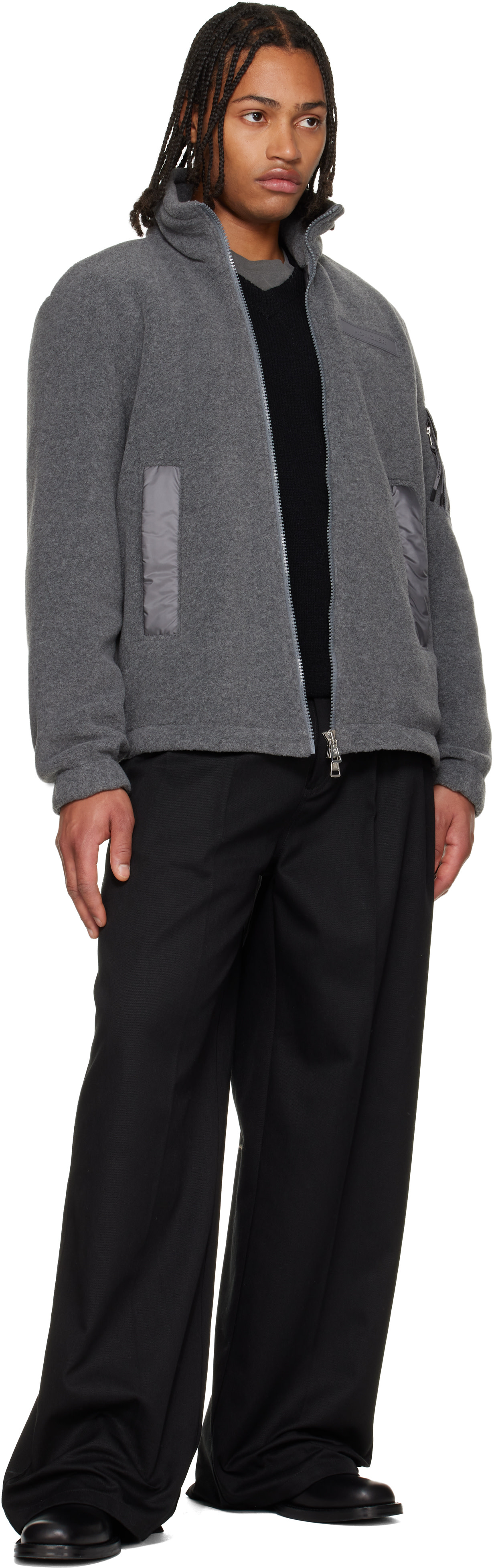 Moncler - Blouson gris à glissière
