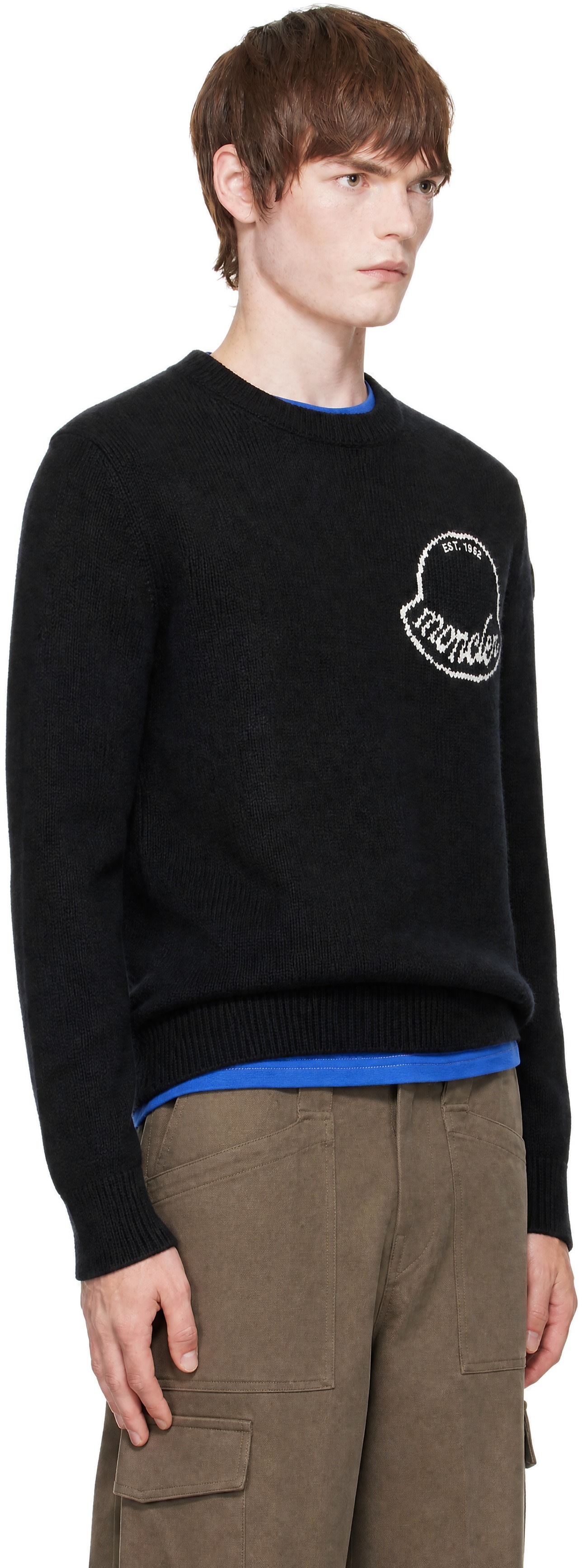 Moncler - Pull noir à col ras du cou