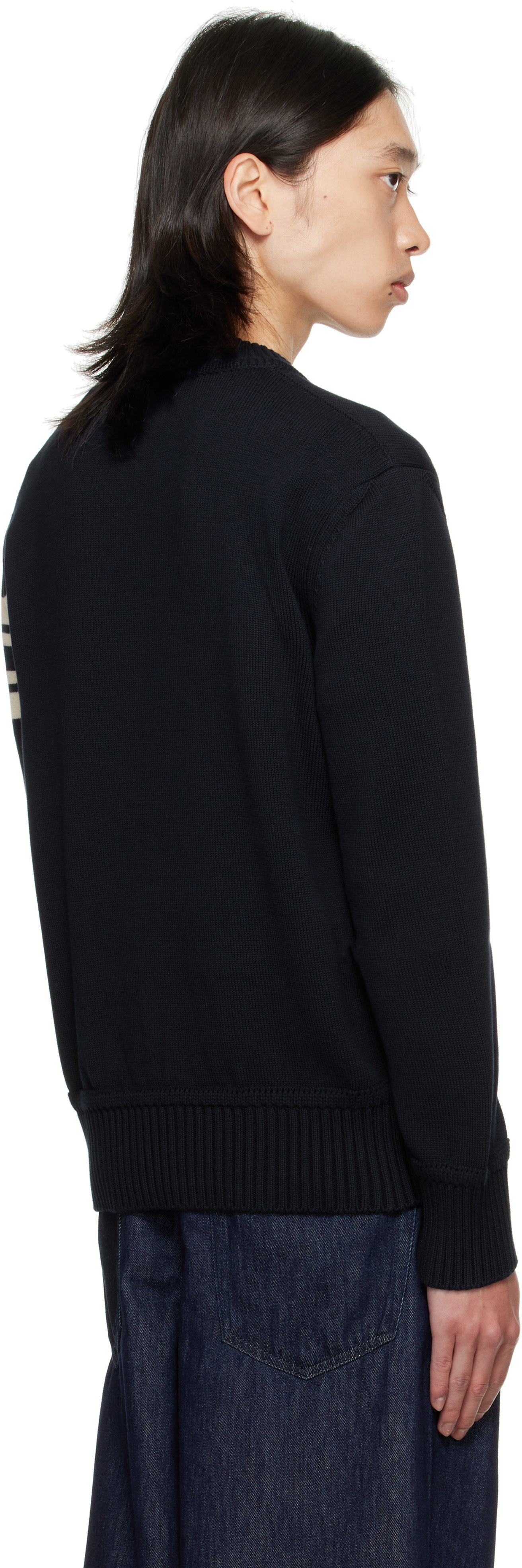 Moncler - Pull bleu marine à col ras du cou
