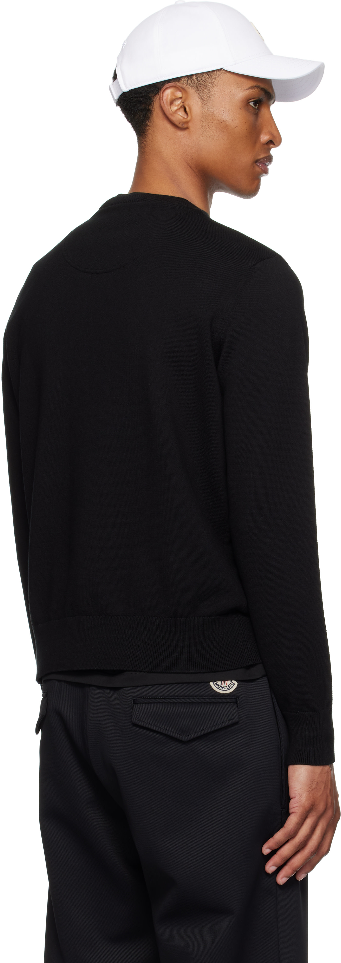 Moncler - Pull noir en coton à monogramme brodé