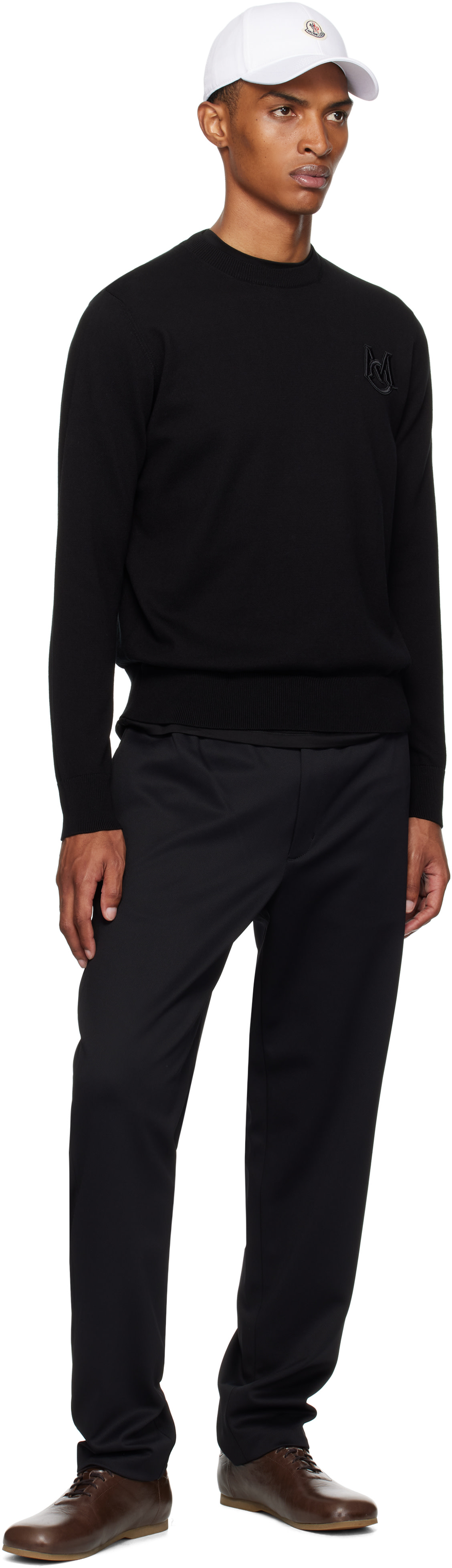 Moncler - Pull noir en coton à monogramme brodé