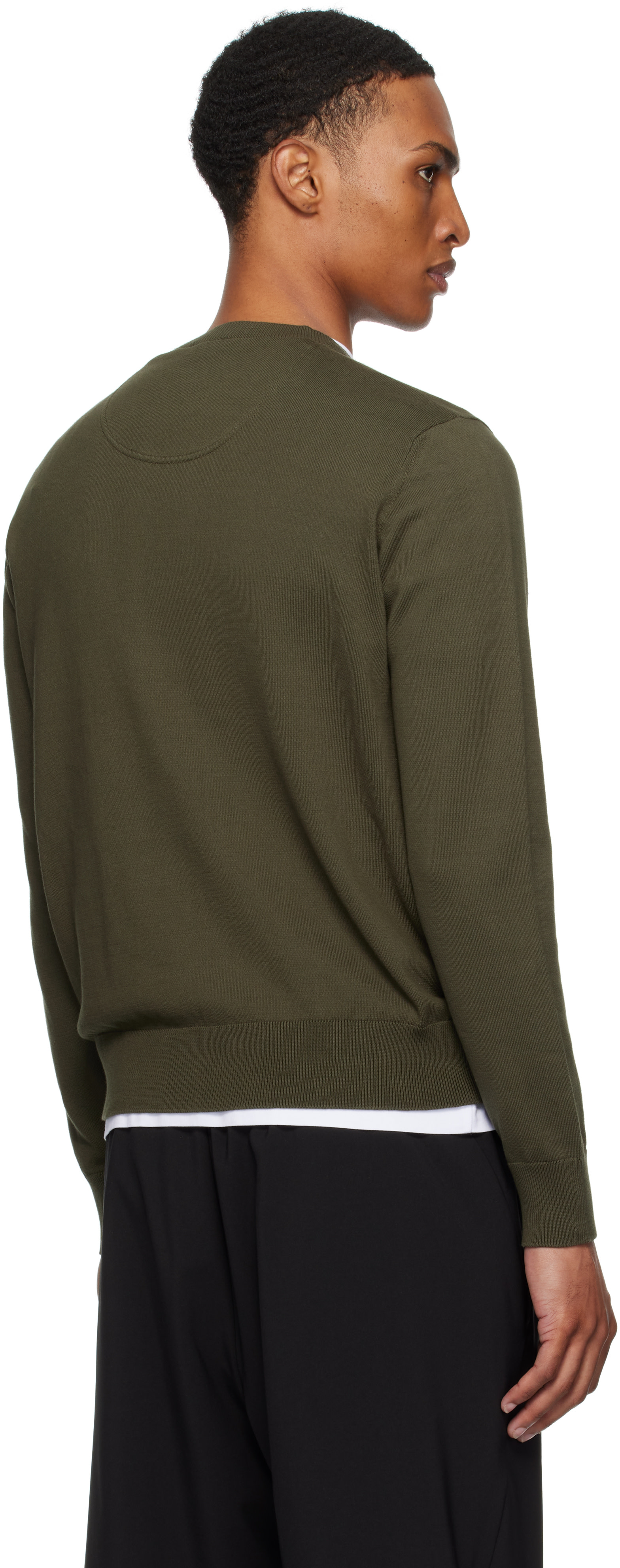 Moncler: Khaki Embroidered Monogram Cotton Sweater | SSENSE