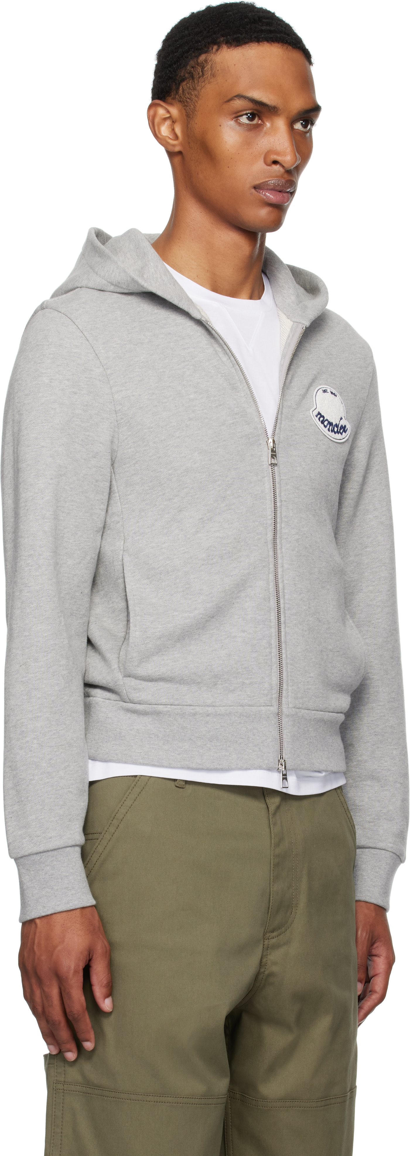 Moncler: Gray Logo Cotton Zip-Up Hoodie | SSENSE
