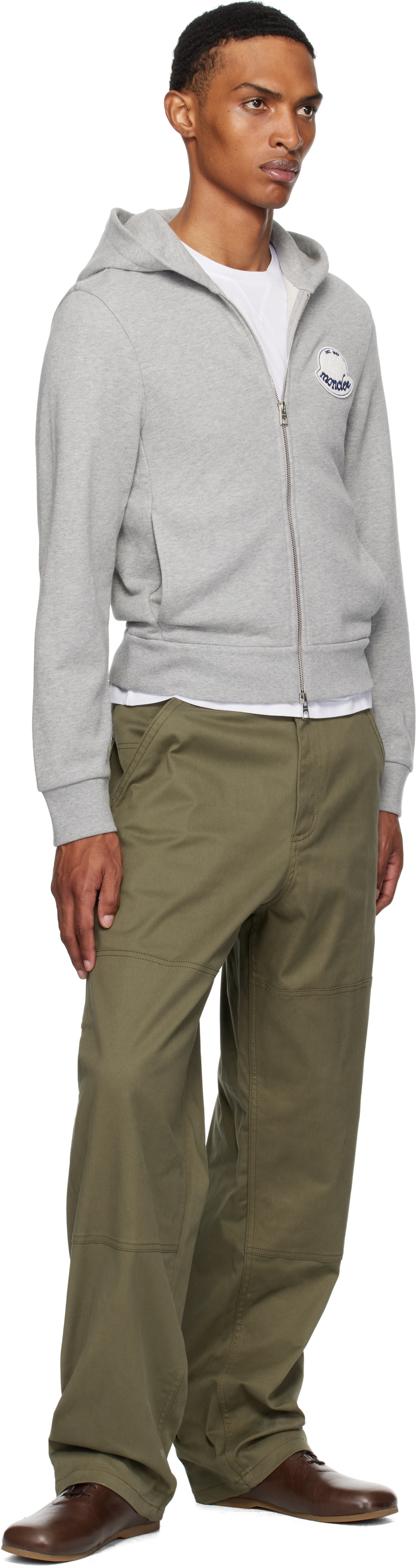Moncler: Gray Logo Cotton Zip-Up Hoodie | SSENSE