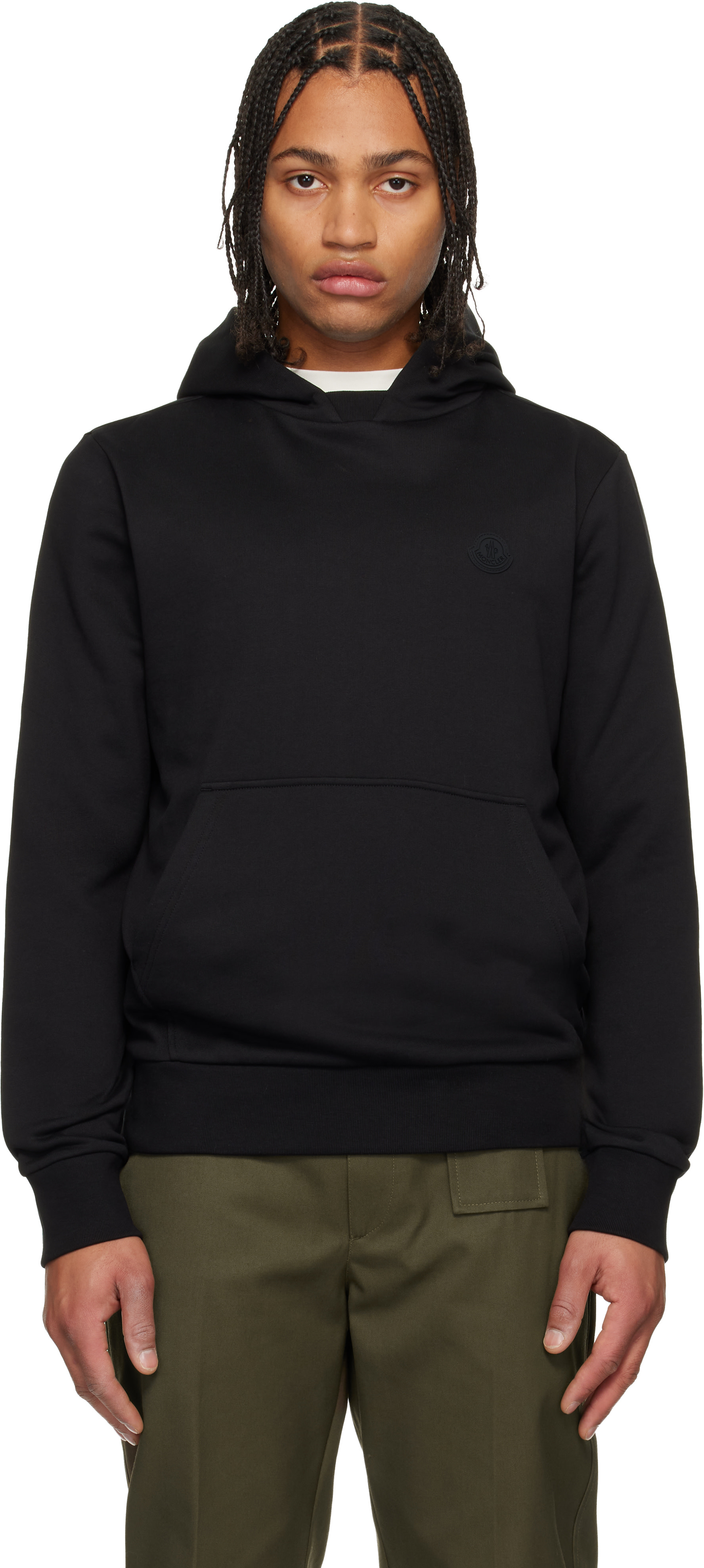Moncler - Pull à capuche noir en coton à logo