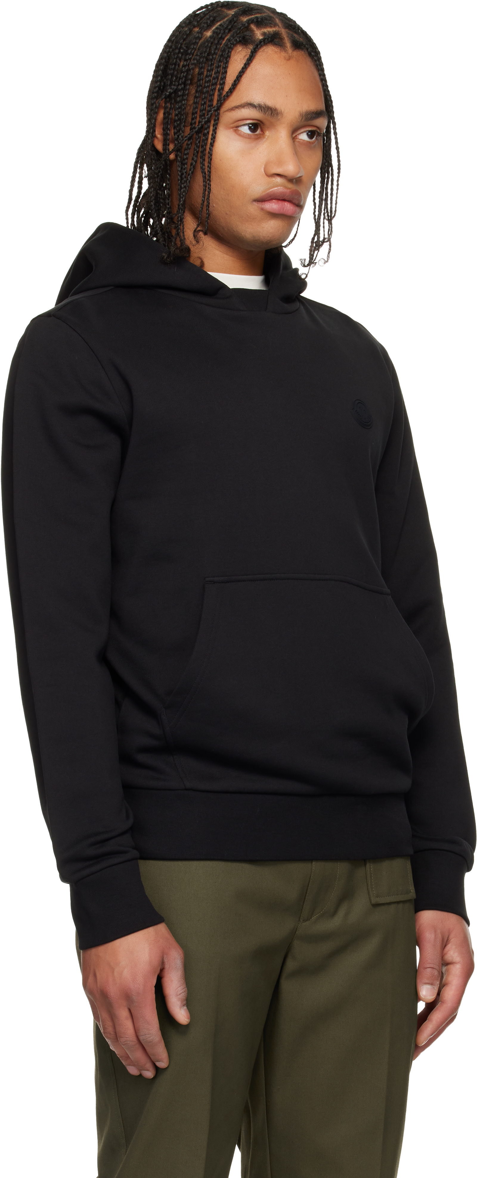 Moncler - Pull à capuche noir en coton à logo