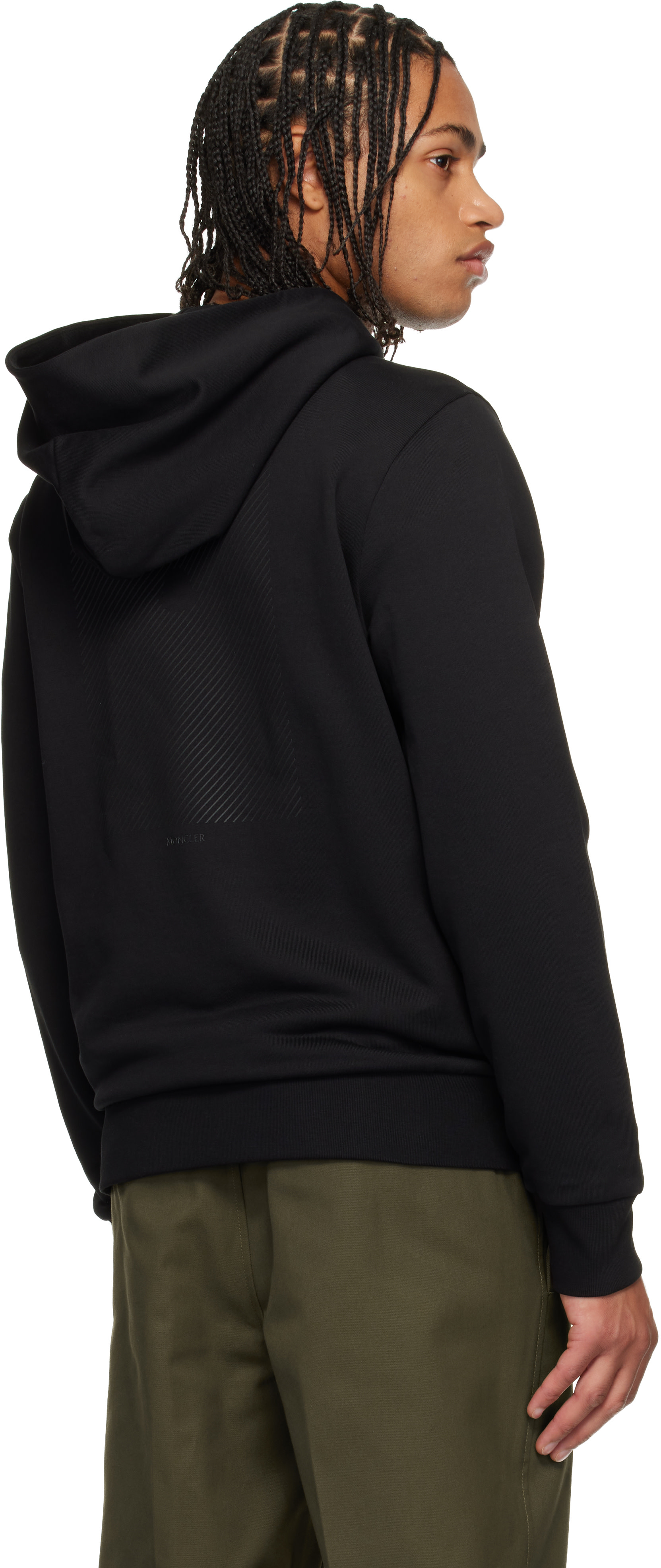 Moncler - Pull à capuche noir en coton à logo