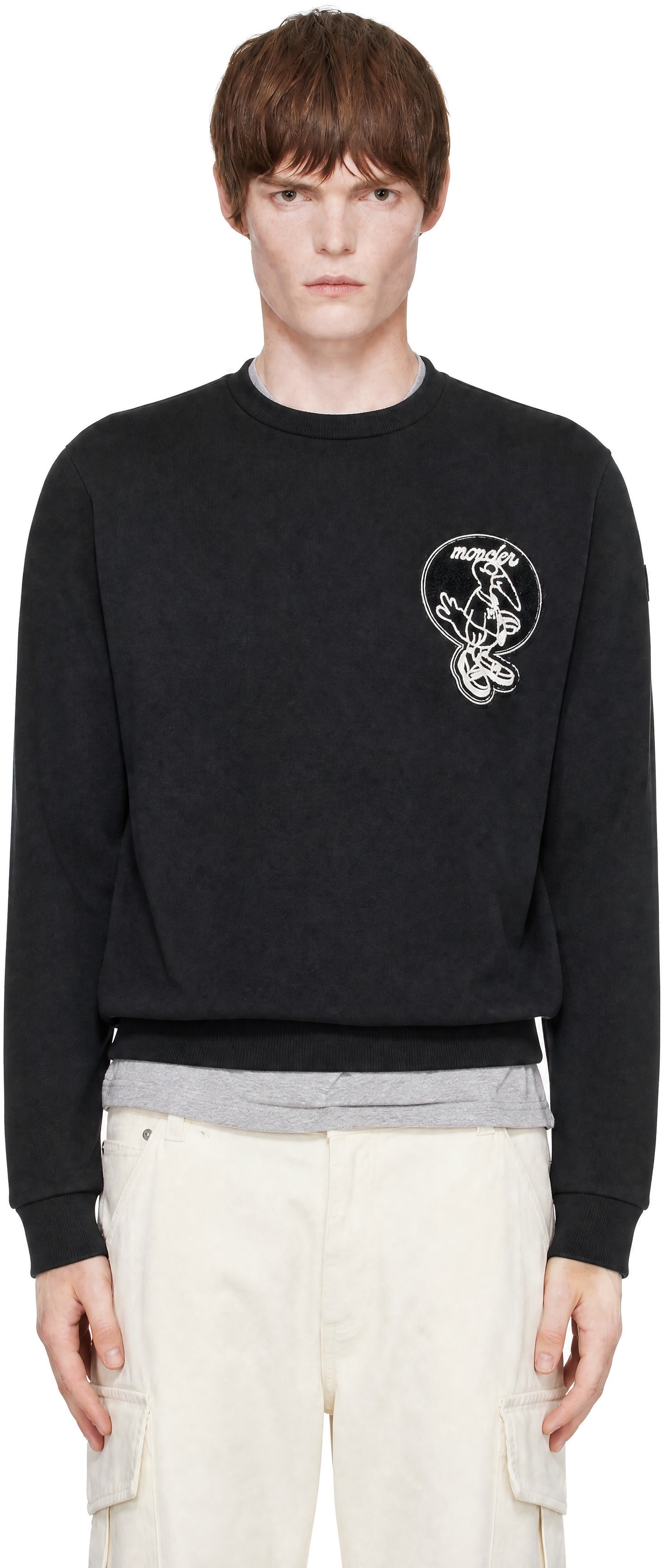 Moncler - Pull molletonné noir à écusson graphique à logo