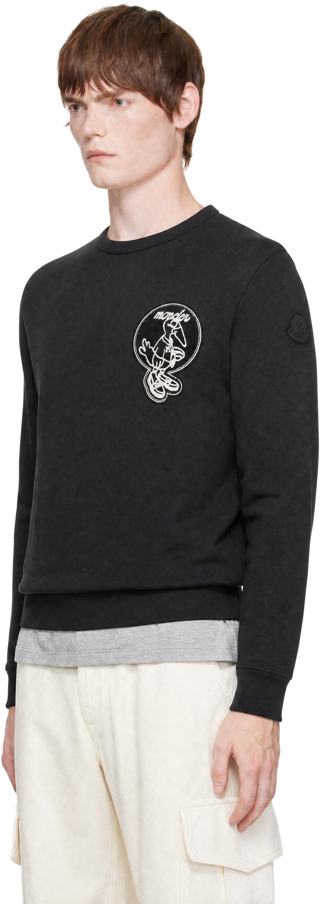 Moncler - Pull molletonné noir à écusson graphique à logo