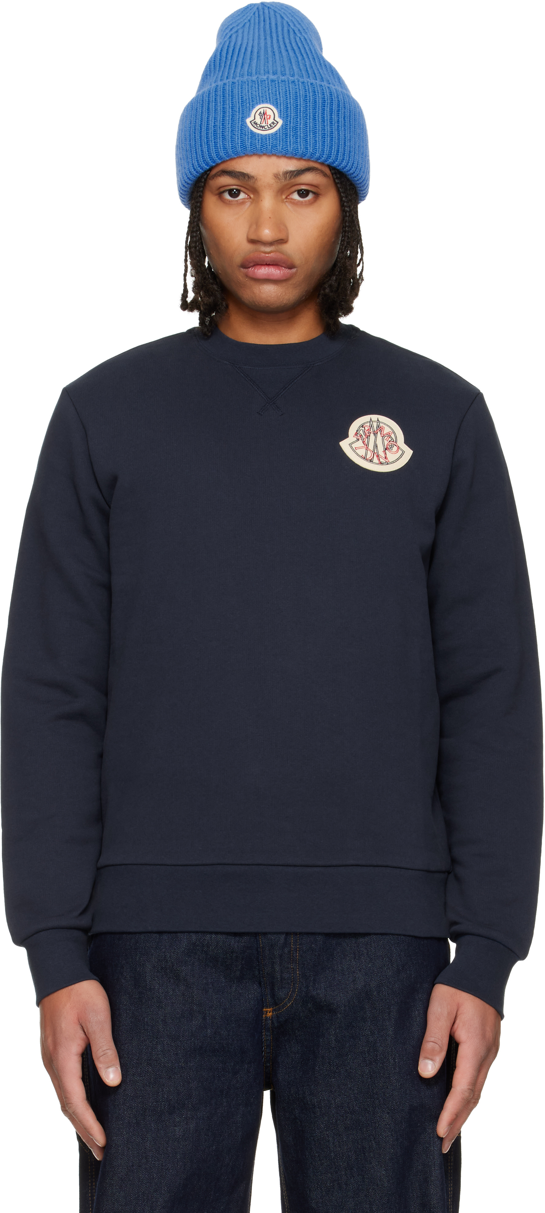 Moncler - Pull molletonné Archivo Creativo bleu marine