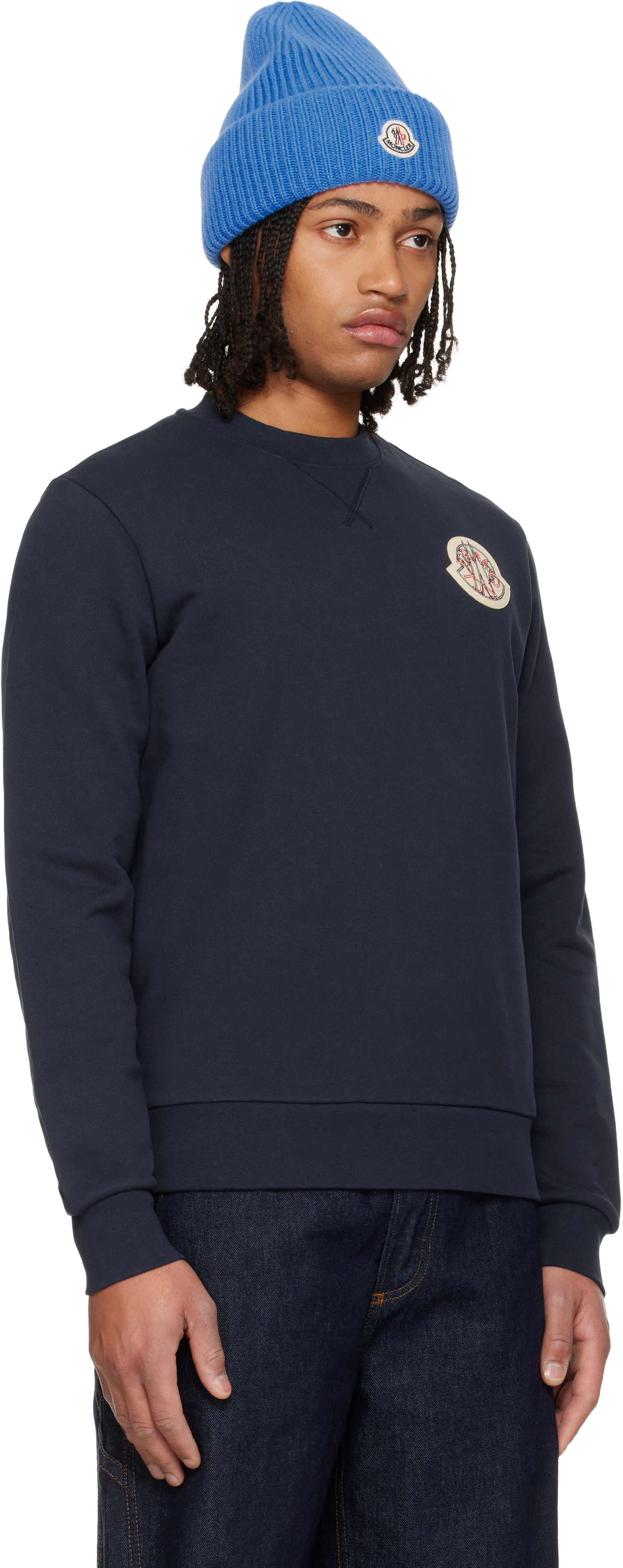 Moncler - Pull molletonné Archivo Creativo bleu marine