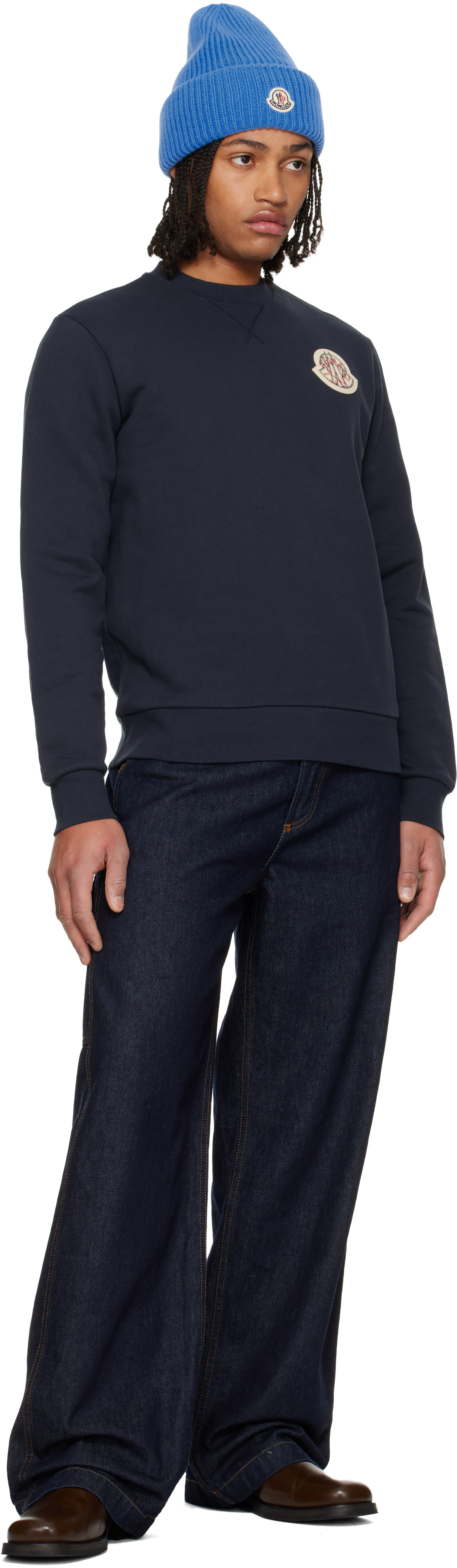 Moncler - Pull molletonné Archivo Creativo bleu marine