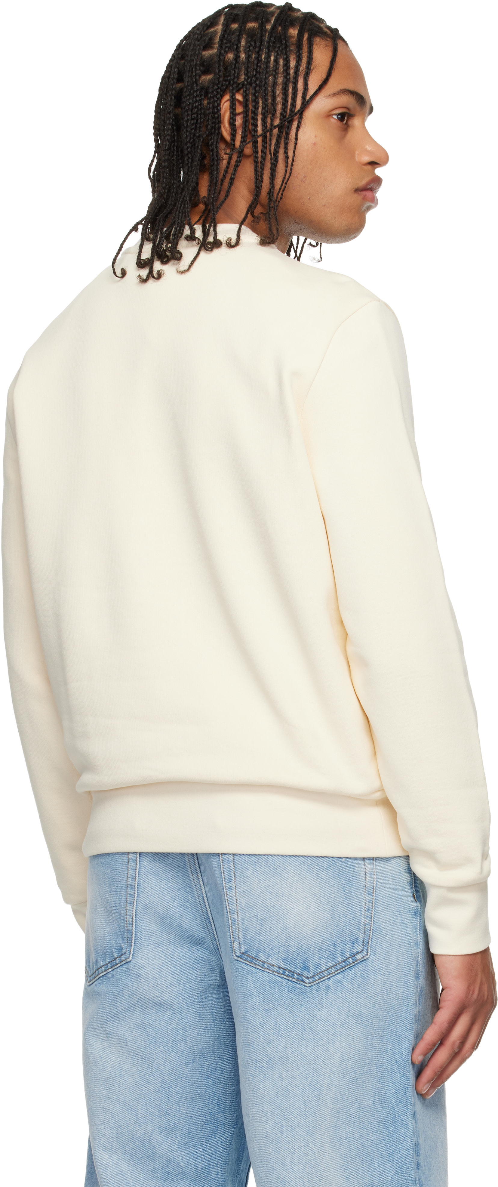 Moncler - Pull molletonné blanc cassé en coton à logo manuscrit