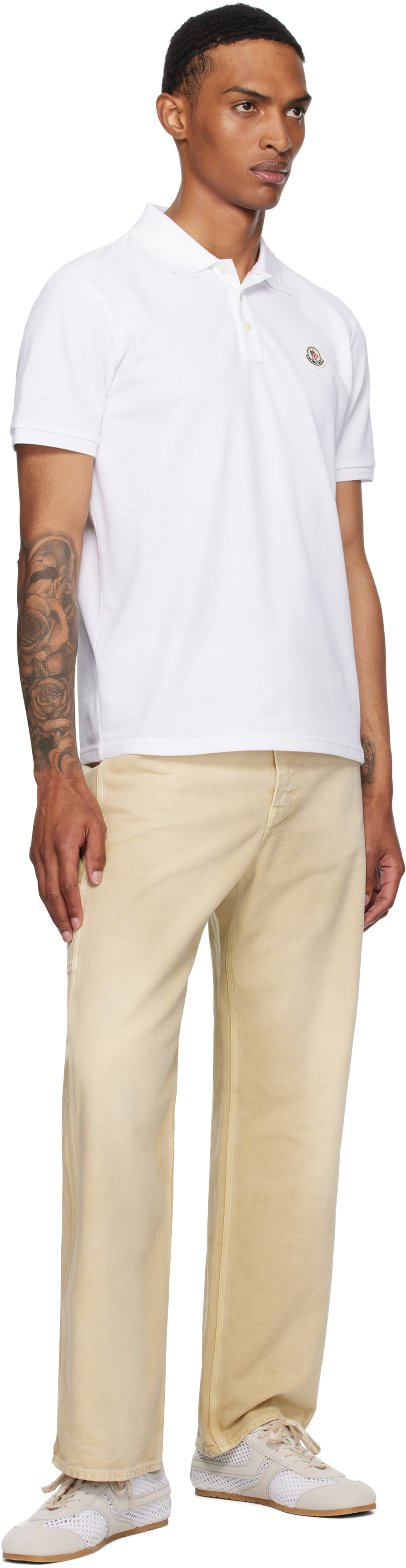 Moncler: White Logo Patch Cotton Piquet Polo | SSENSE