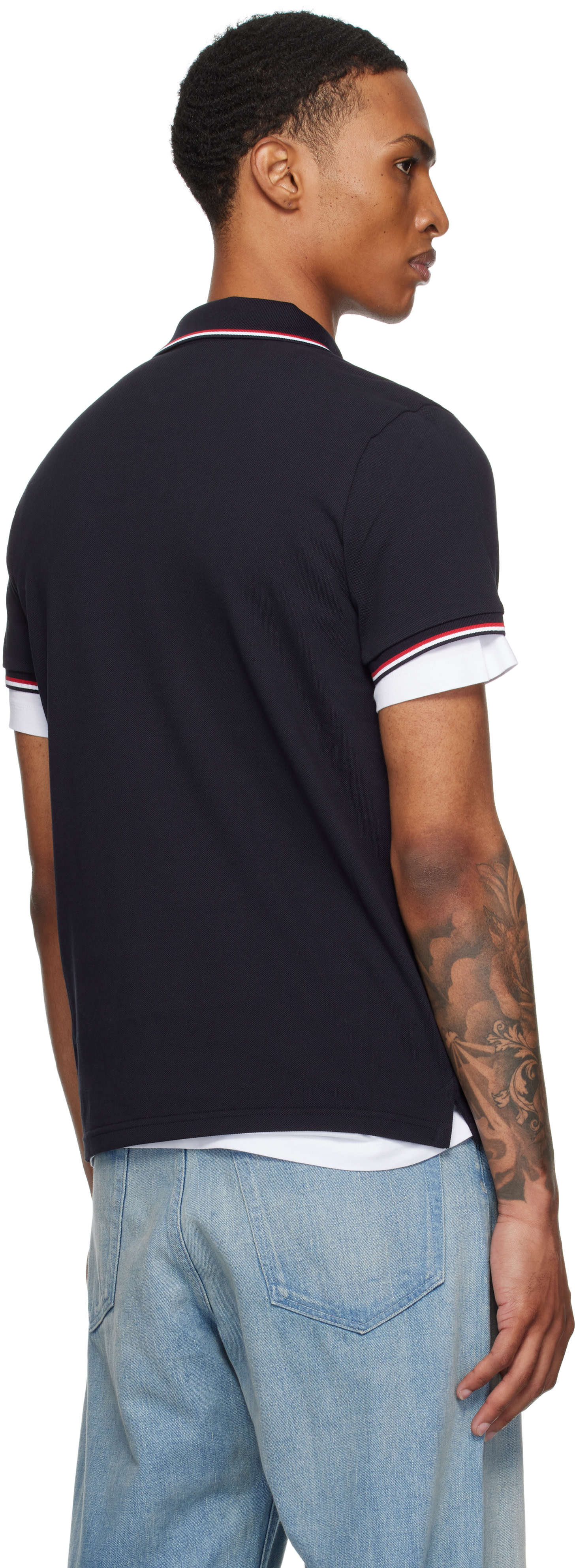 Moncler: ネイビー Tricolor-Trimmed コットンピケ ポロシャツ