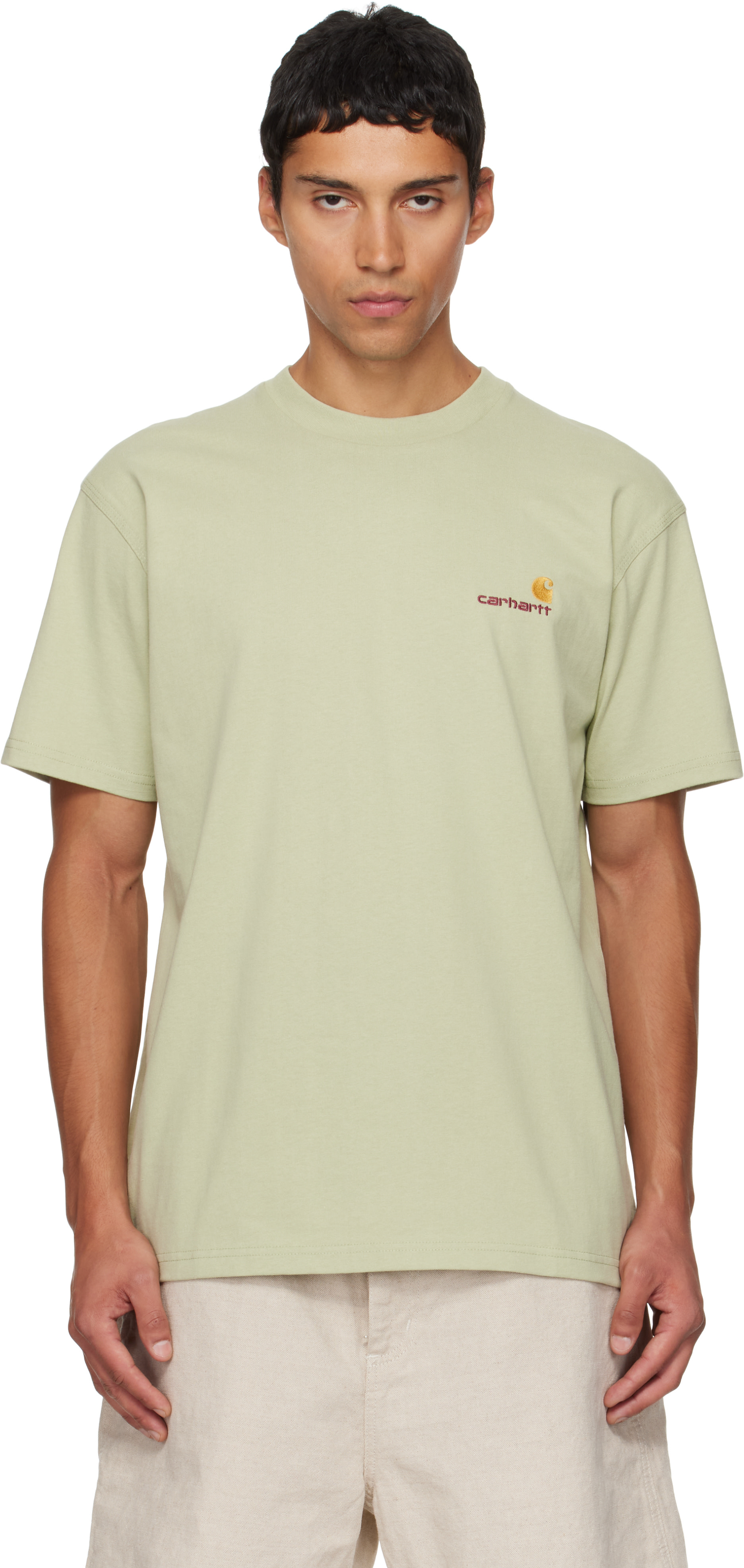 Carhartt Work In Progress - 그린 아메리칸 스크립트 티셔츠