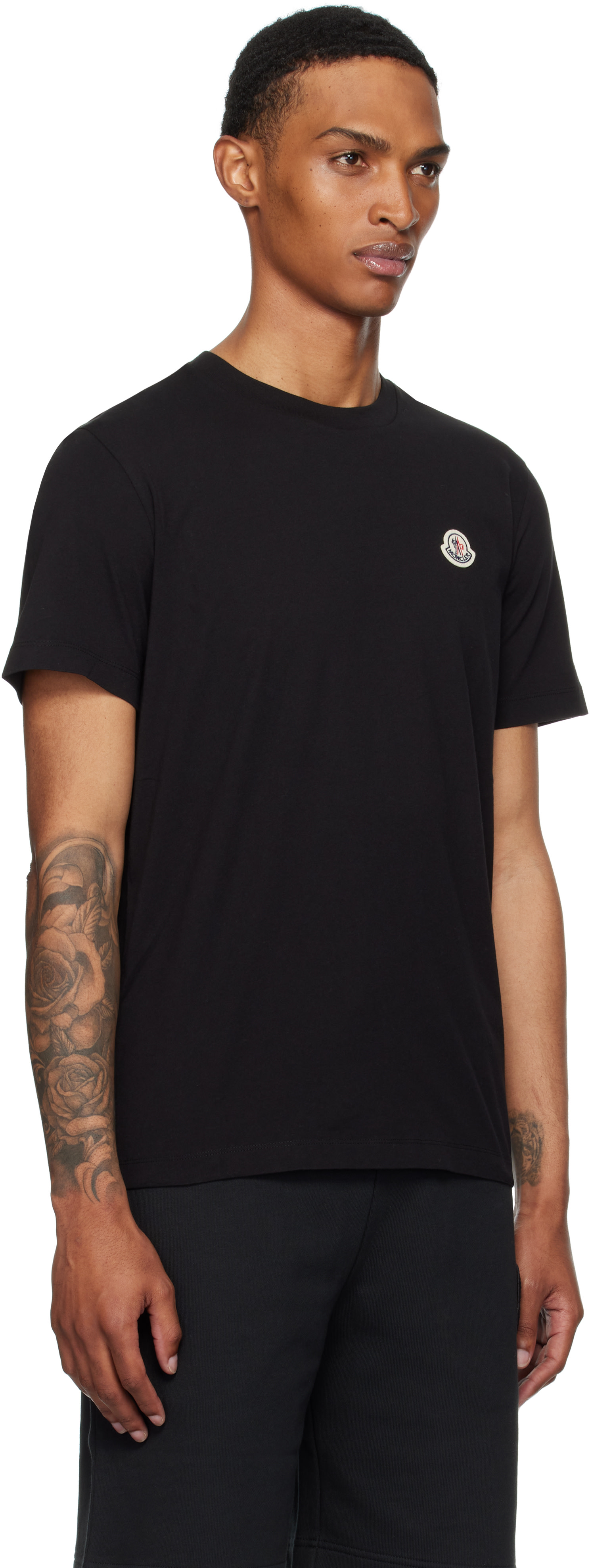 MONCLER 黒 Tシャツ 80cm Black Logo Patch Cotton T-Shirt - Polos & T-shirts for Men