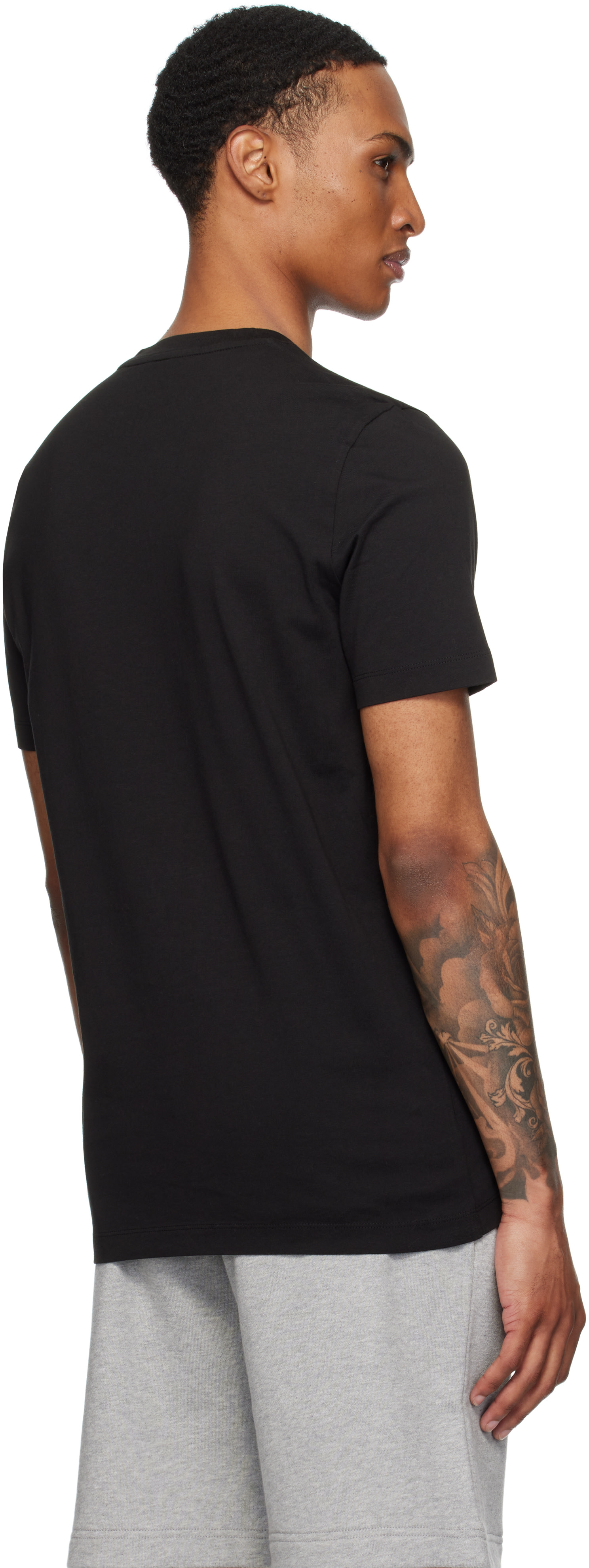 Moncler: Black Flocked Logo Cotton T-shirt | SSENSE