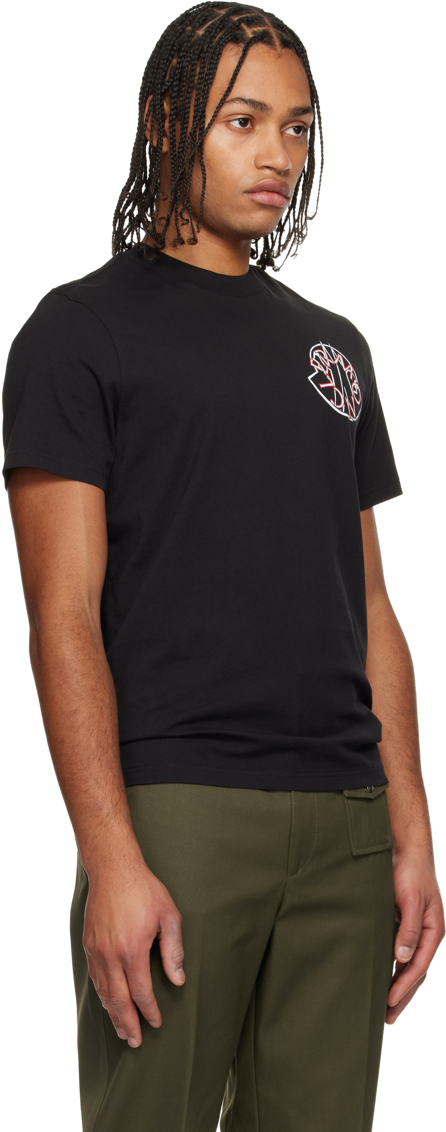 Moncler: Black Overlapped Logo Cotton T-shirt | SSENSE