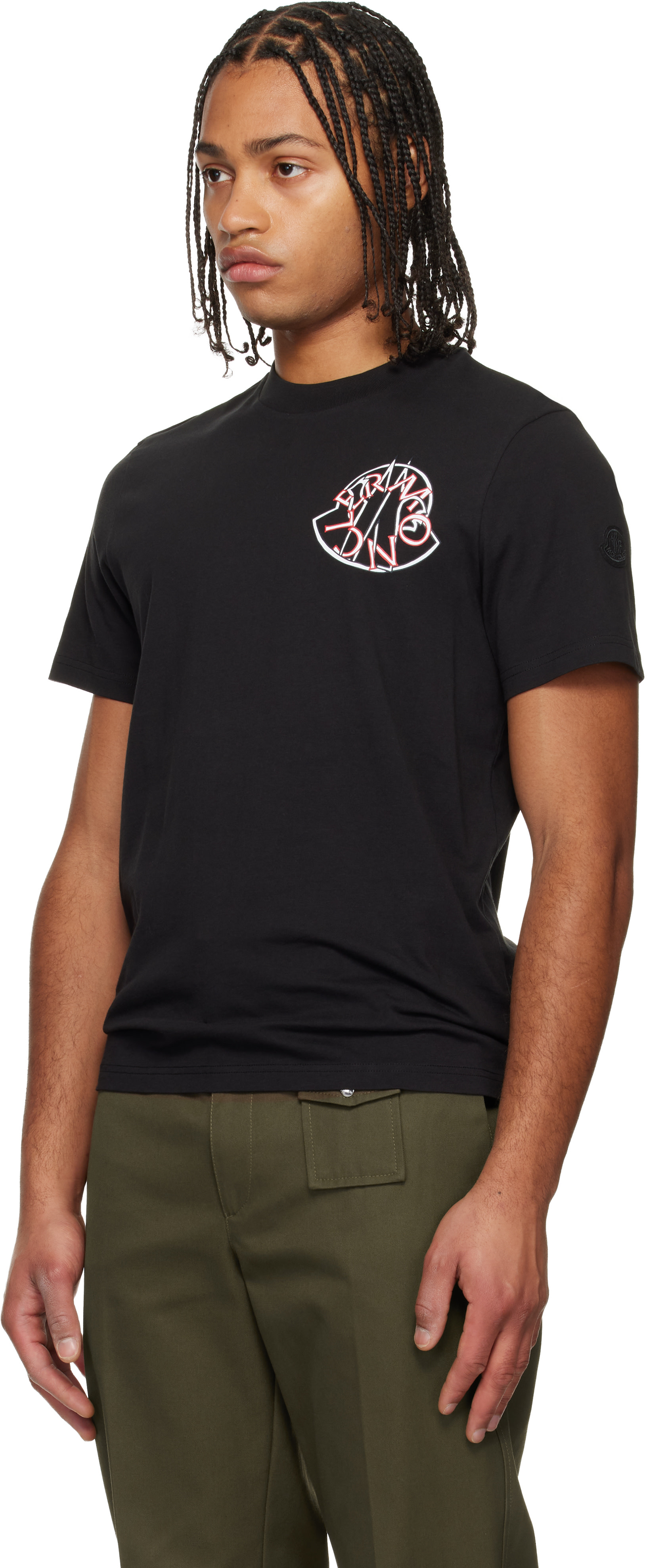 Moncler: ブラック Overlapped Logo コットン Tシャツ | SSENSE 日本