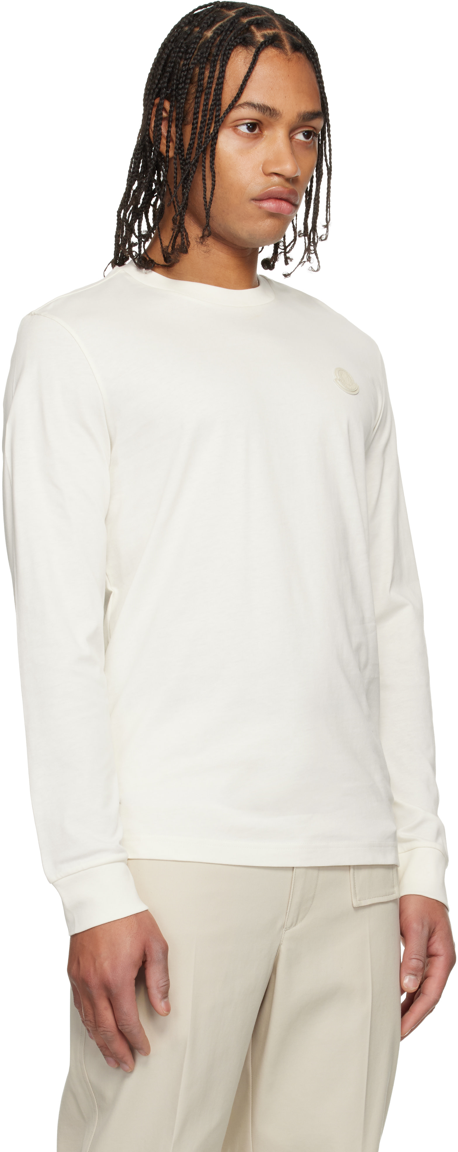 Moncler: Off-White Leather Logo Long Sleeve T-shirt | SSENSE