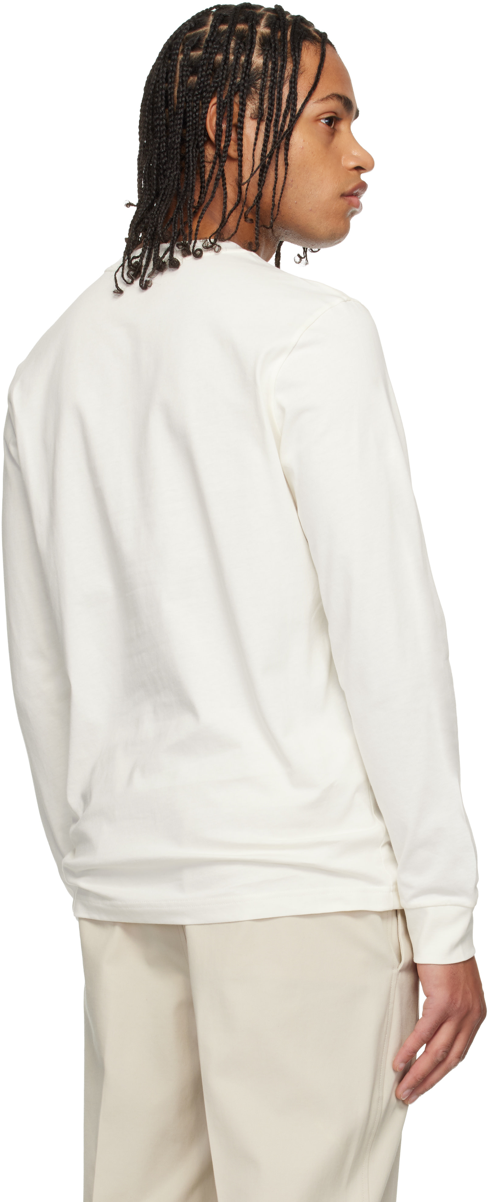 Moncler: Off-White Leather Logo Long Sleeve T-shirt | SSENSE