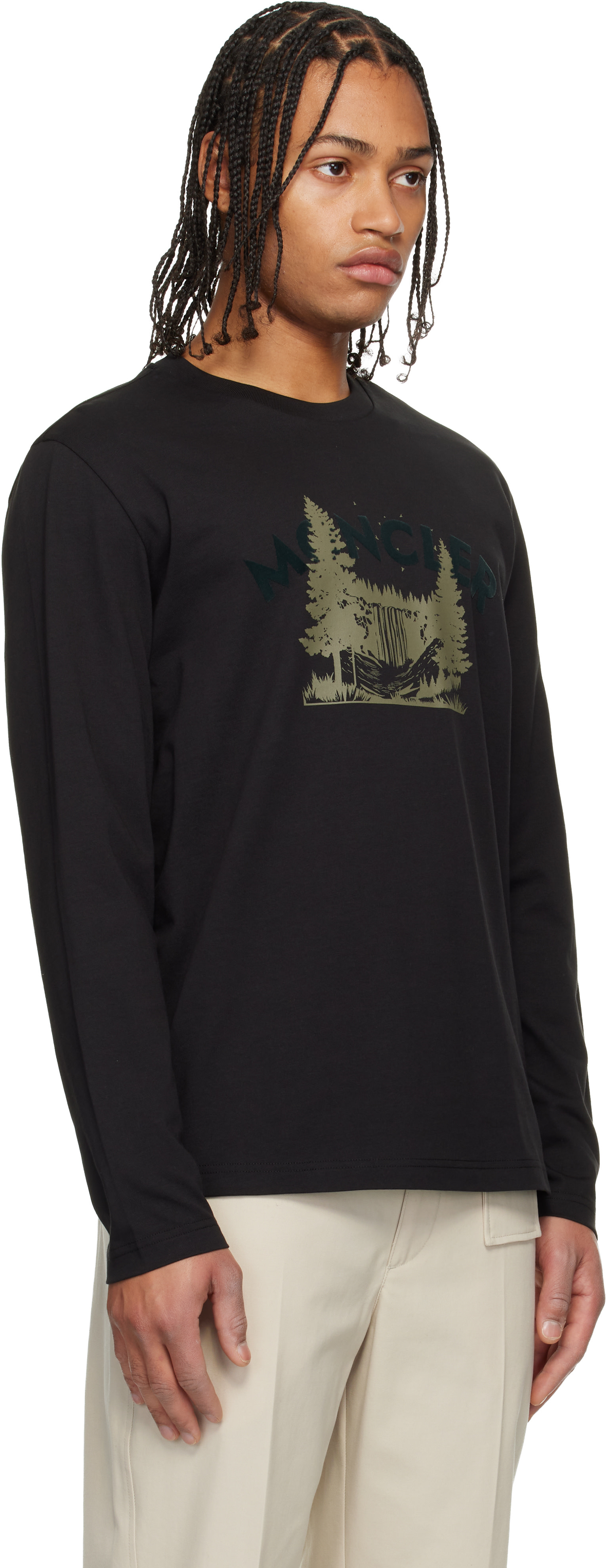 MONCLERMAGLIAT-SHIRTM/LUNGA メッシュ長袖カットソー Moncler: Black Long Sleeve T-shirt | SSENSE