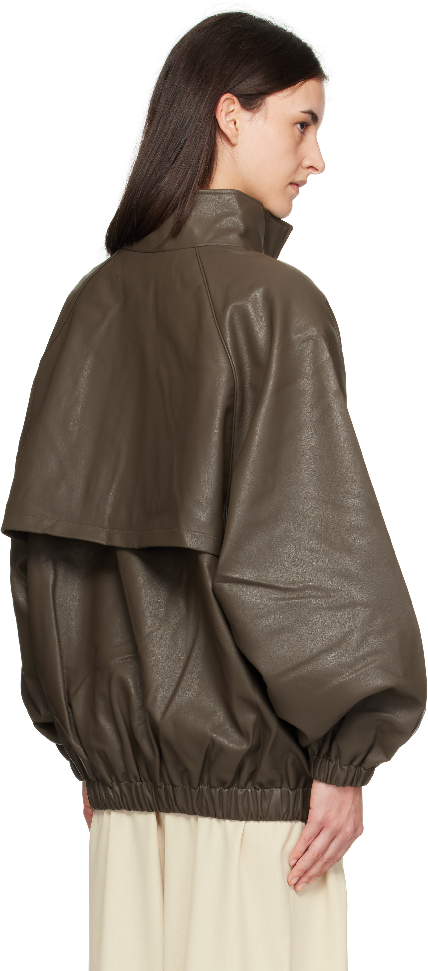 The Frankie Shop: Taupe Senta Faux-Leather Bomber Jacket | SSENSE The Frankie Shop: Taupe Senta Faux-Leather Bomber Jacket | SSENSE