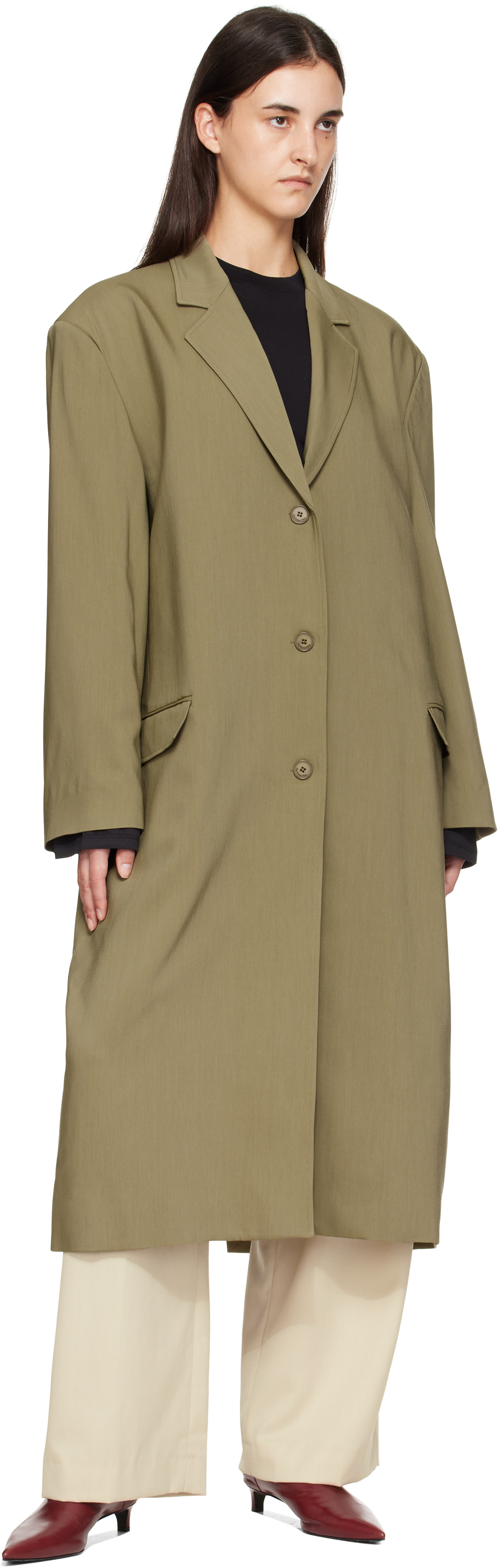 The Frankie Shop ザフランキーショップ / ロングコート The Frankie Shop: Khaki Tribeca Long Coat | SSENSE