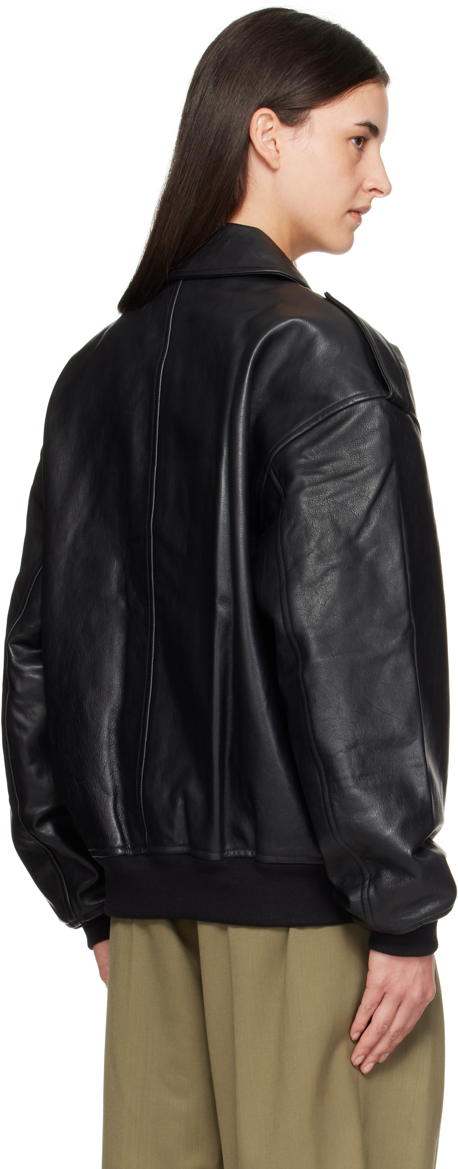 The Frankie Shop: Black Viper Leather Jacket | SSENSE Canada