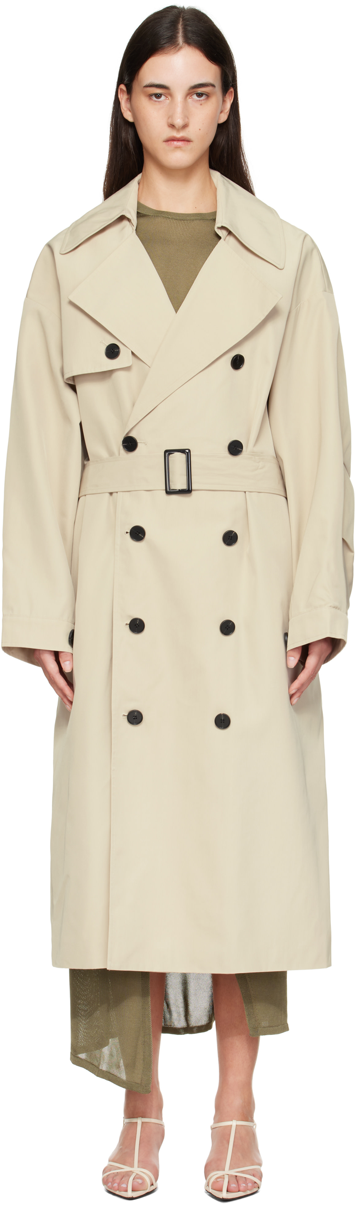 enfold 2020SS BICOLOR TRENCH COAT ベージュ The Frankie Shop: Beige Mavis Oversized Trench Coat | SSENSE