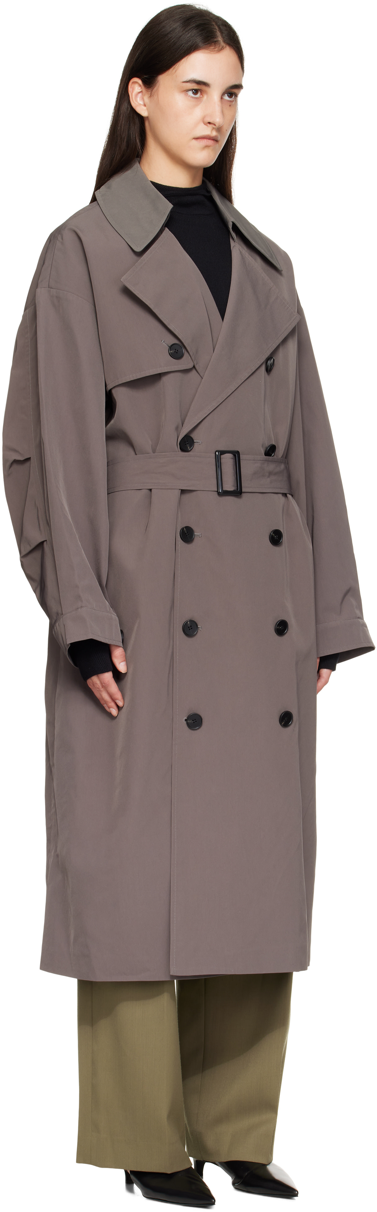 The Frankie Shop: Gray Mavis Oversized Trench Coat | SSENSE Canada