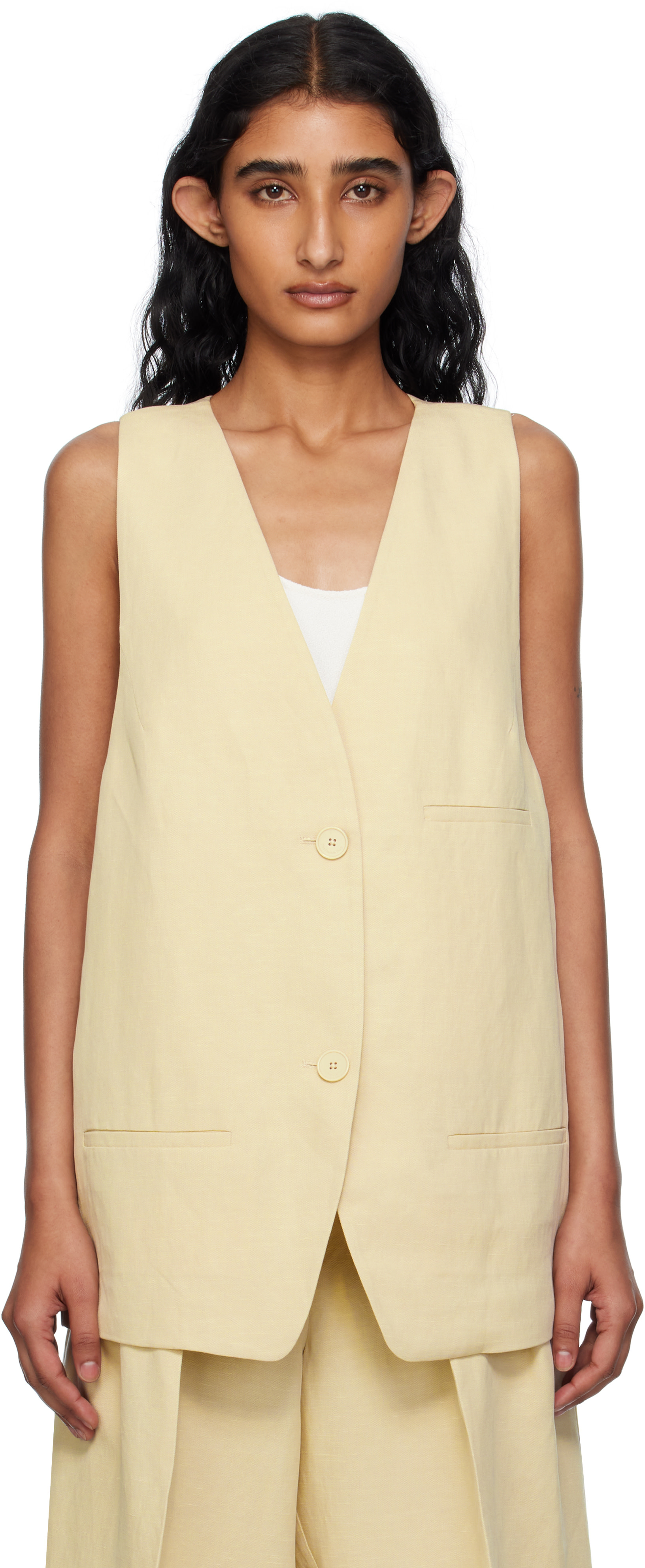 【HYKE】LINEN LONG VEST(BEIGE) size 2 The Frankie Shop: Beige Melrose Linen Vest | SSENSE Canada