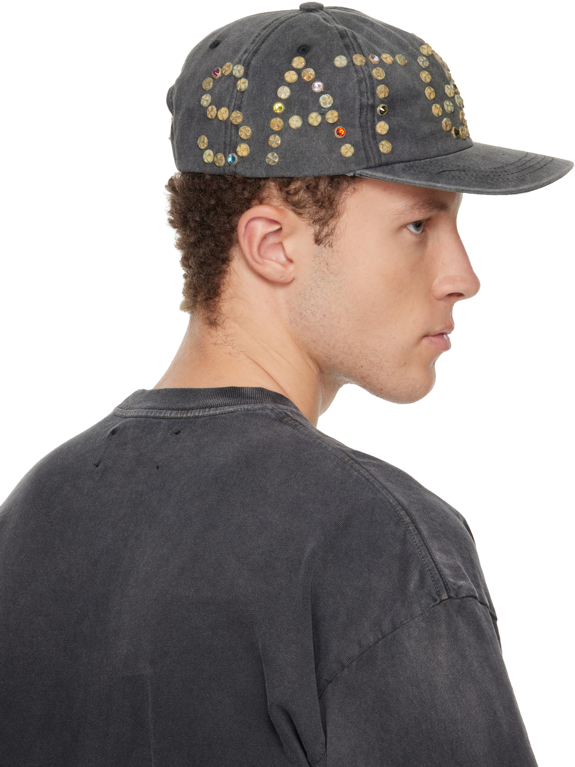 Satoshi Nakamoto: Black Studded Wrap Around Cap | SSENSE