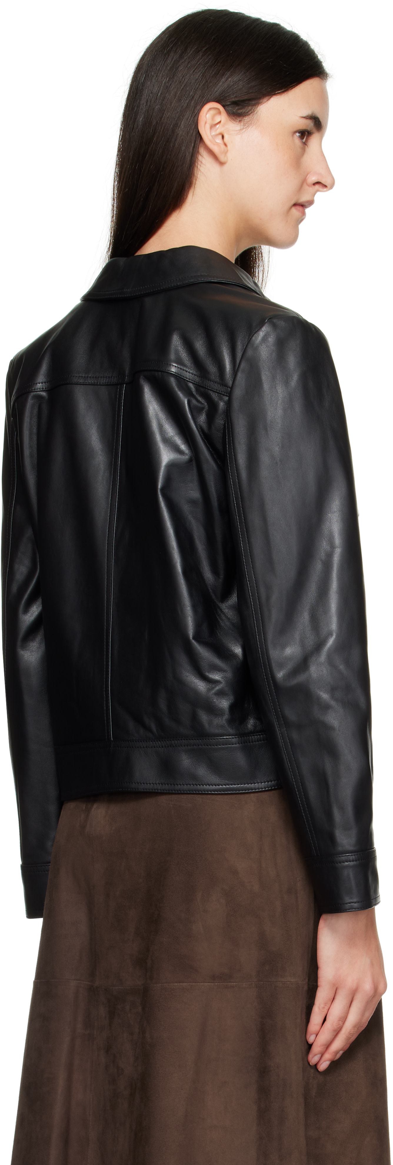 K421 M マックスマーラ MaxMara レザージャケット レディース Max Mara: ブラック Nepet レザージャケット | SSENSE 日本